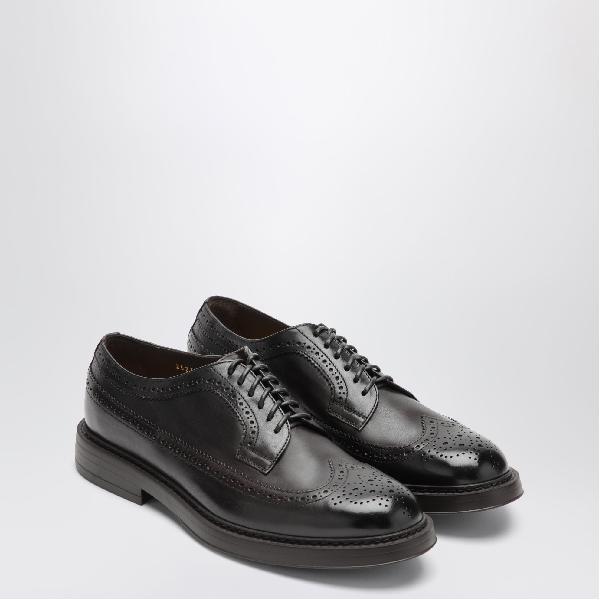 Dark brown leather Derby shoes with brogue detailing