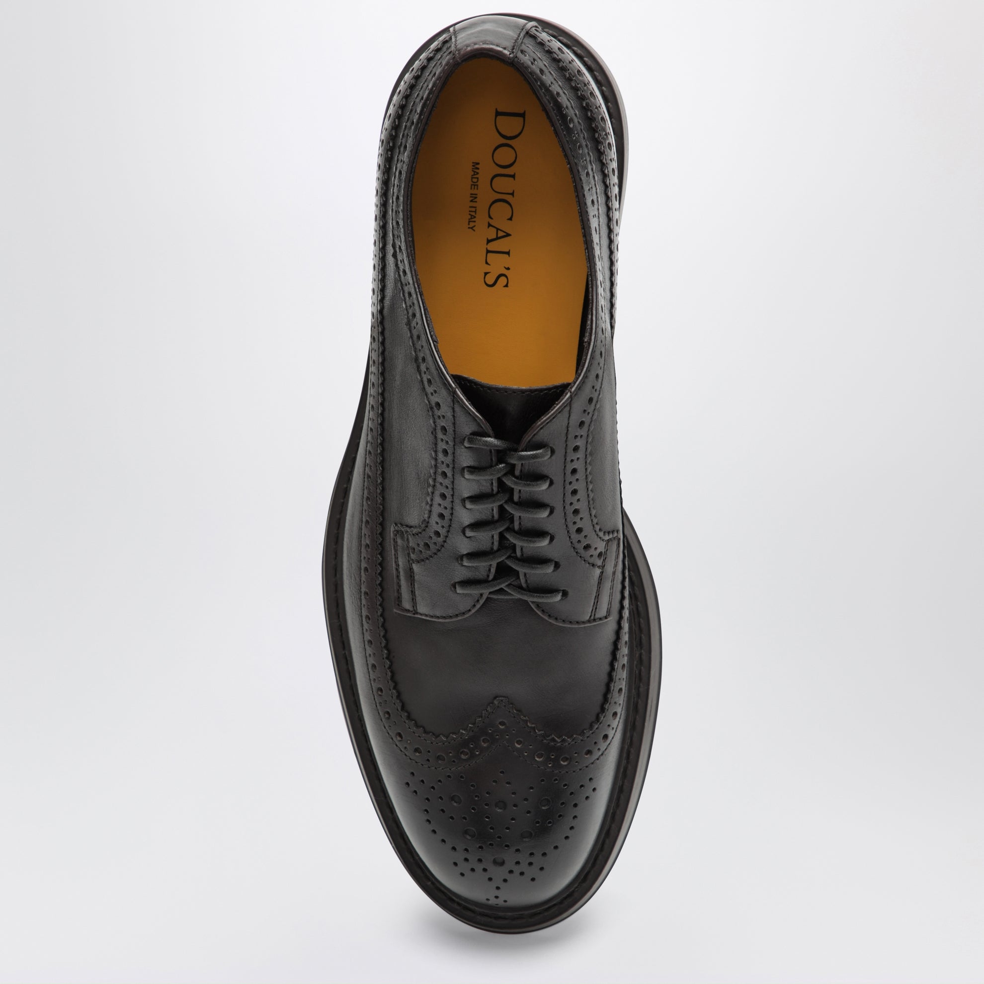 Dark brown leather Derby shoes with brogue detailing