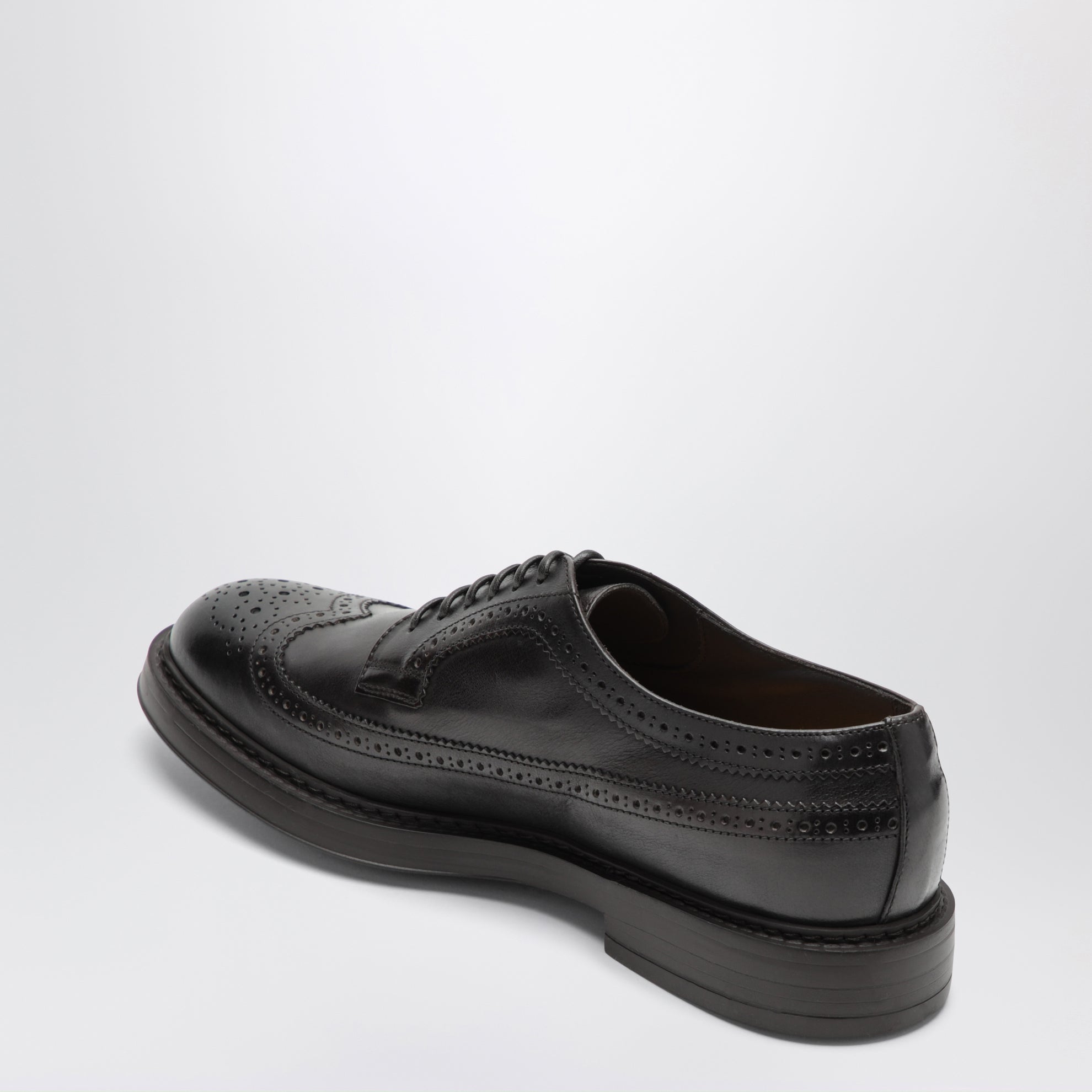 Dark brown leather Derby shoes with brogue detailing