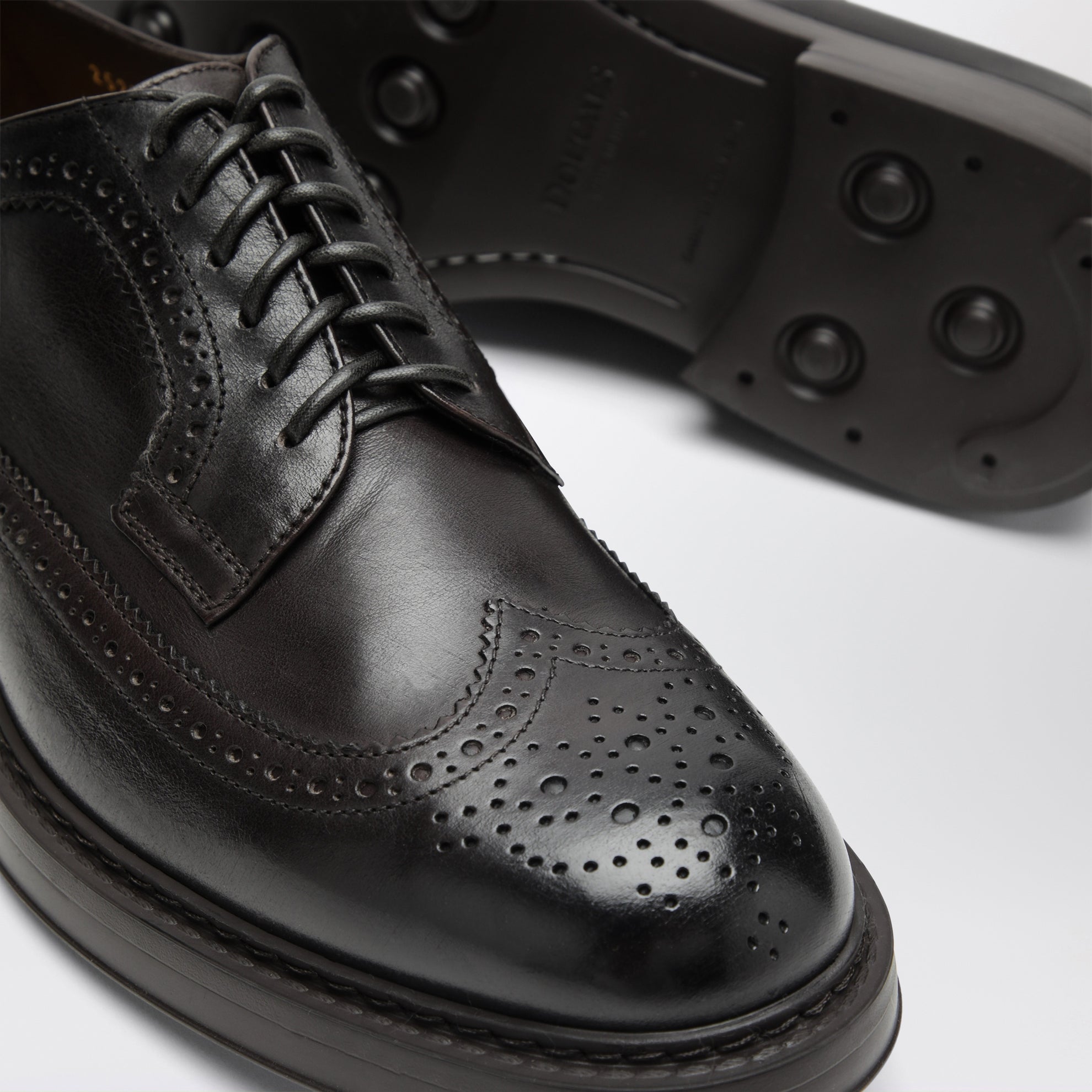 Dark brown leather Derby shoes with brogue detailing