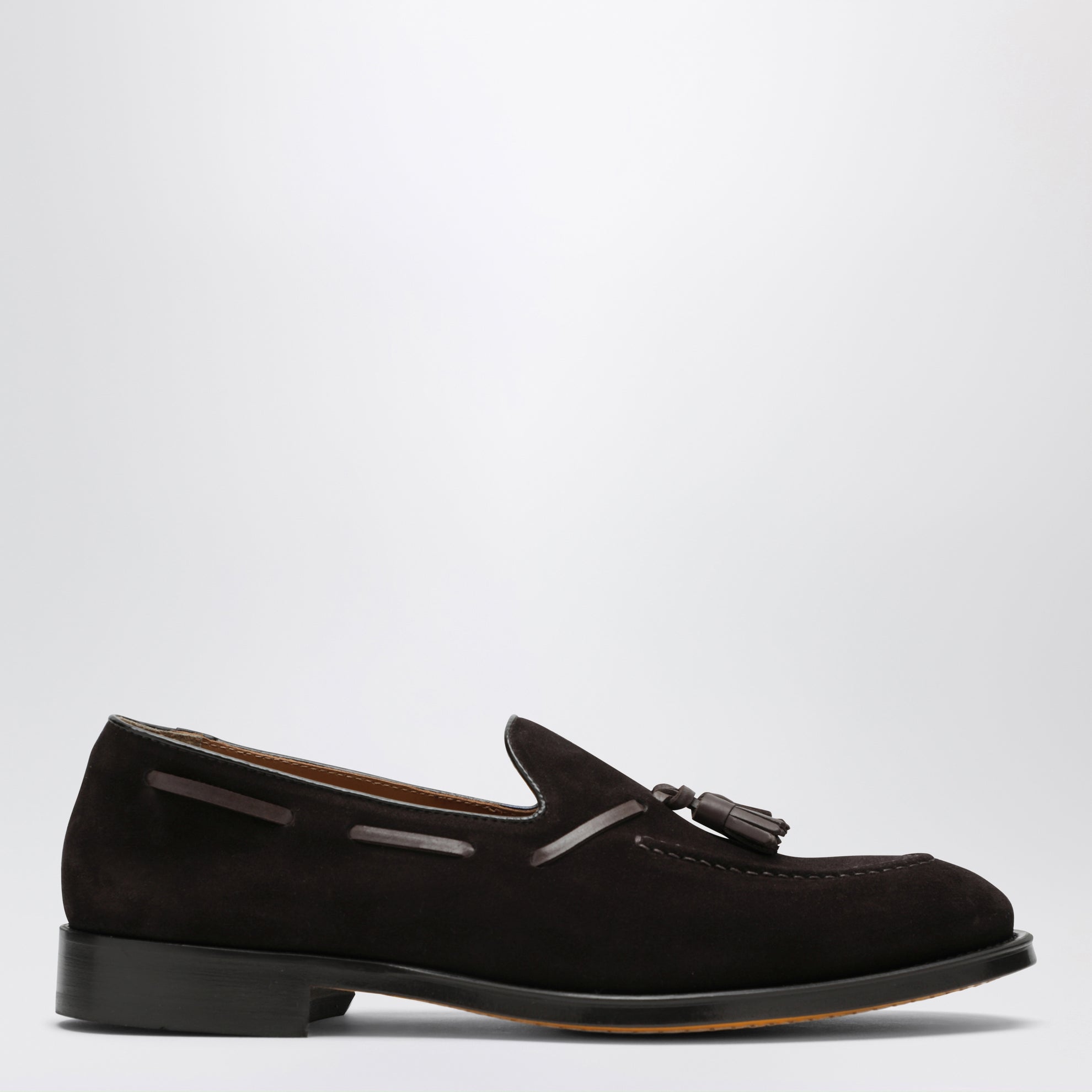 Brown suede tassel loafers