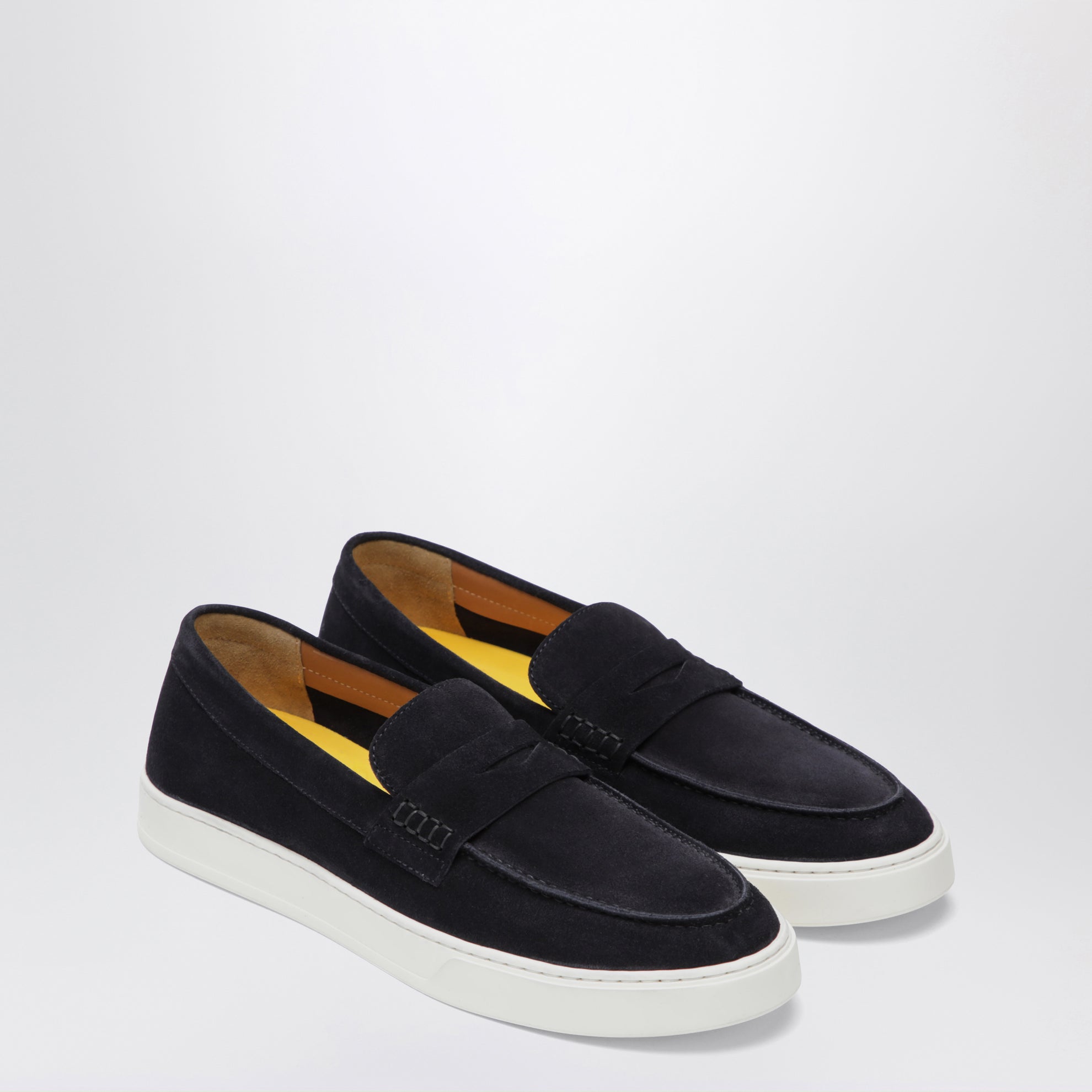 Blue Suede Penny Loafers