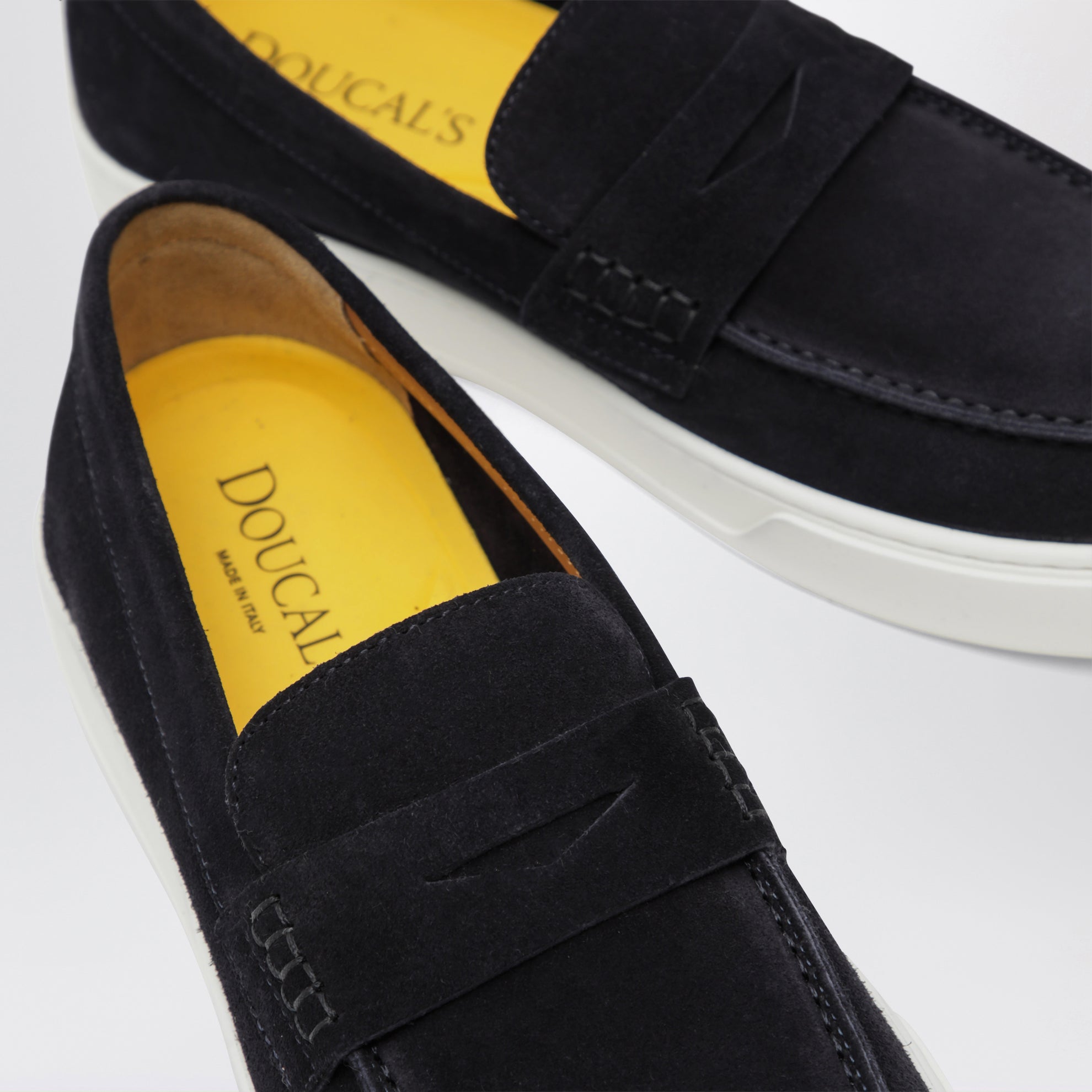 Blue Suede Penny Loafers