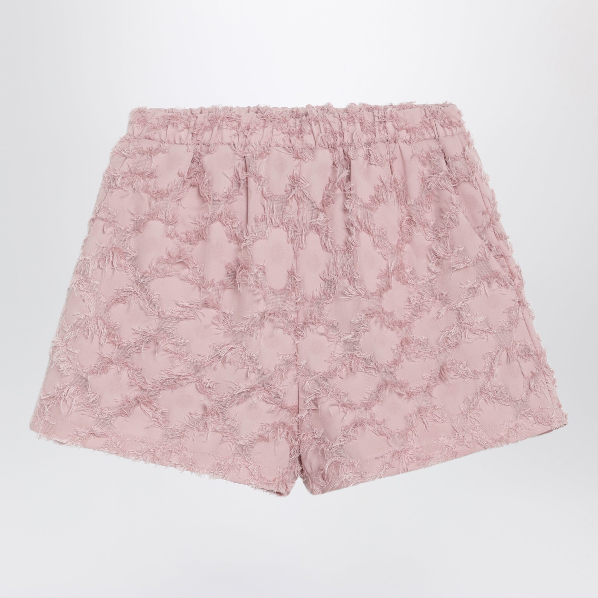 Shorts rosa con motivo con frange