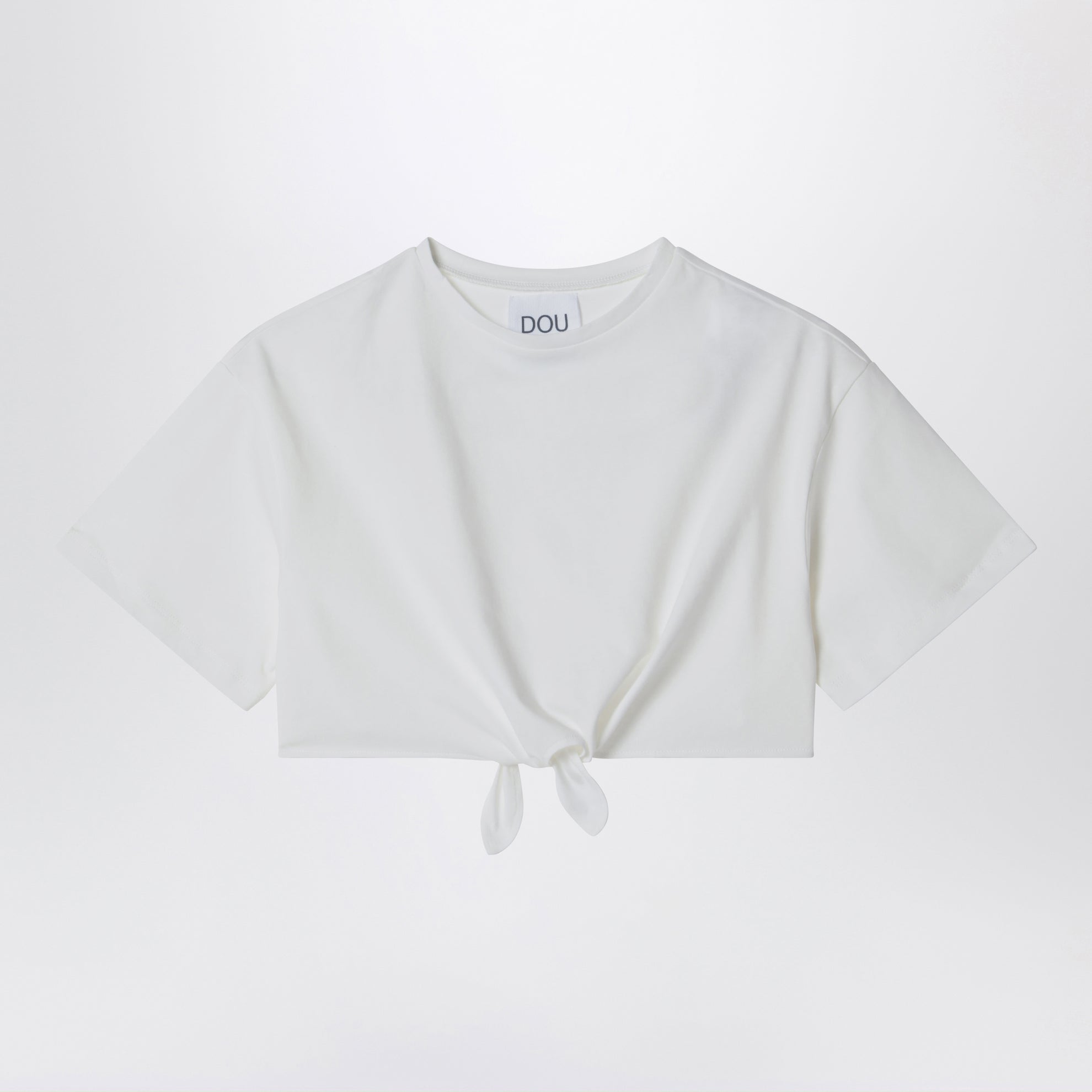 T-shirt cropped ivoire avec détail nœud