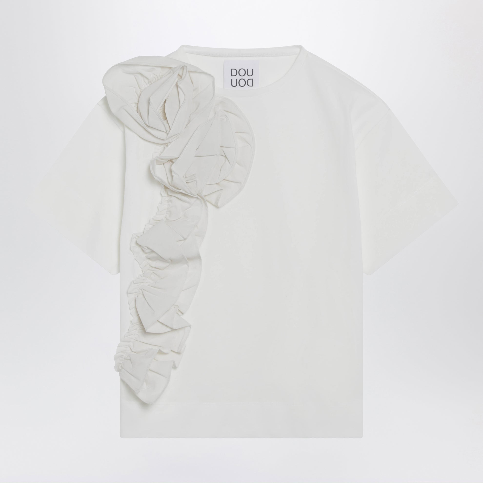 Ivory T-shirt with floral appliqué