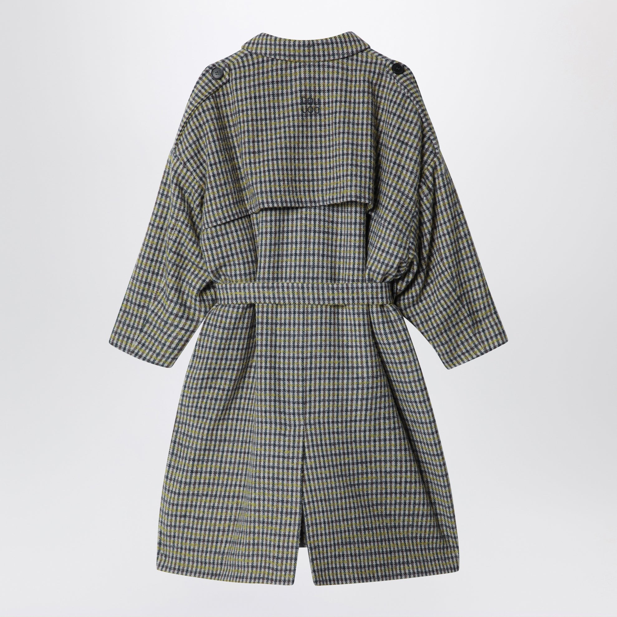 Double-breasted wool-blend trench coat with check pattern