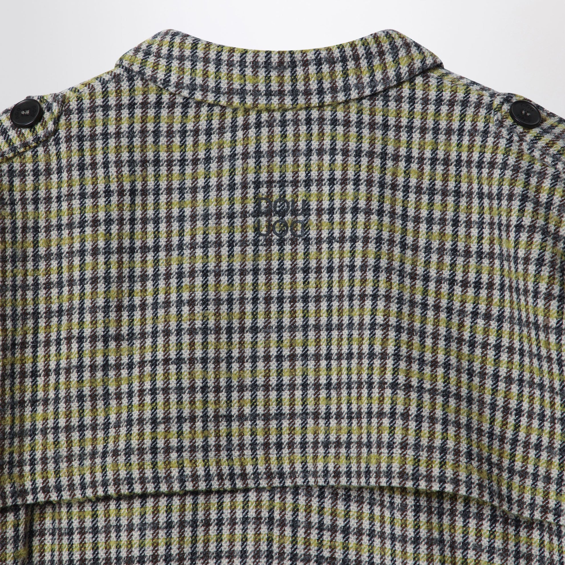Double-breasted wool-blend trench coat with check pattern