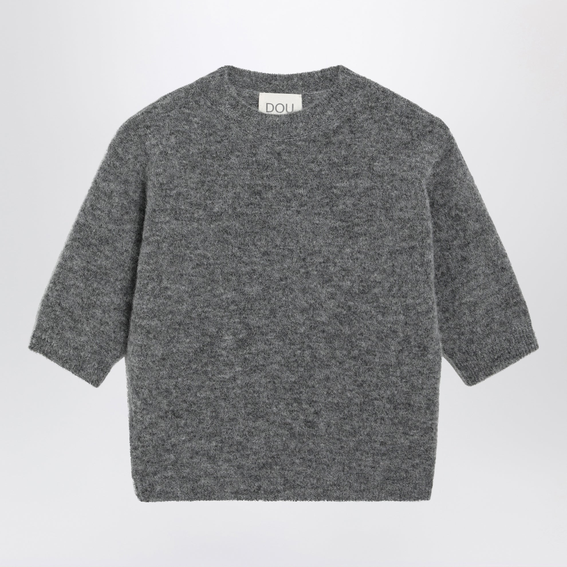 Grauer Kurzarmpullover aus Alpakamischung