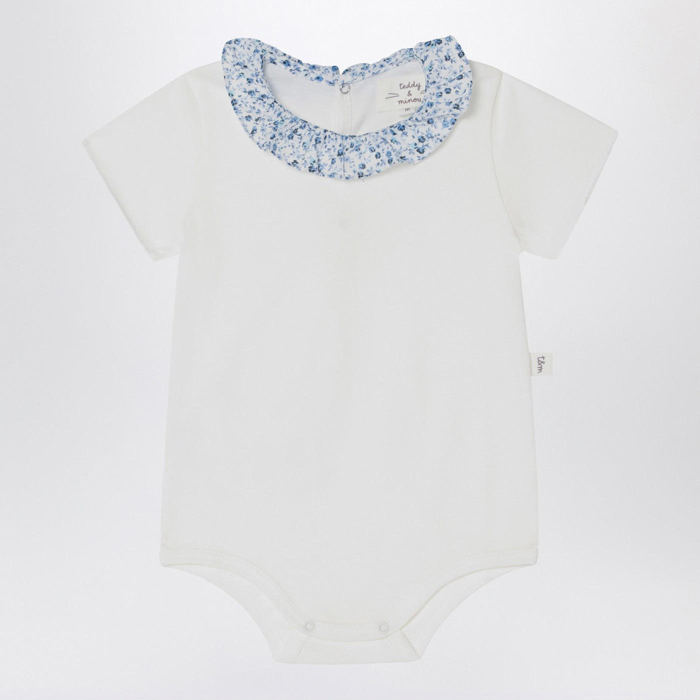 White romper with Liberty fabric collar