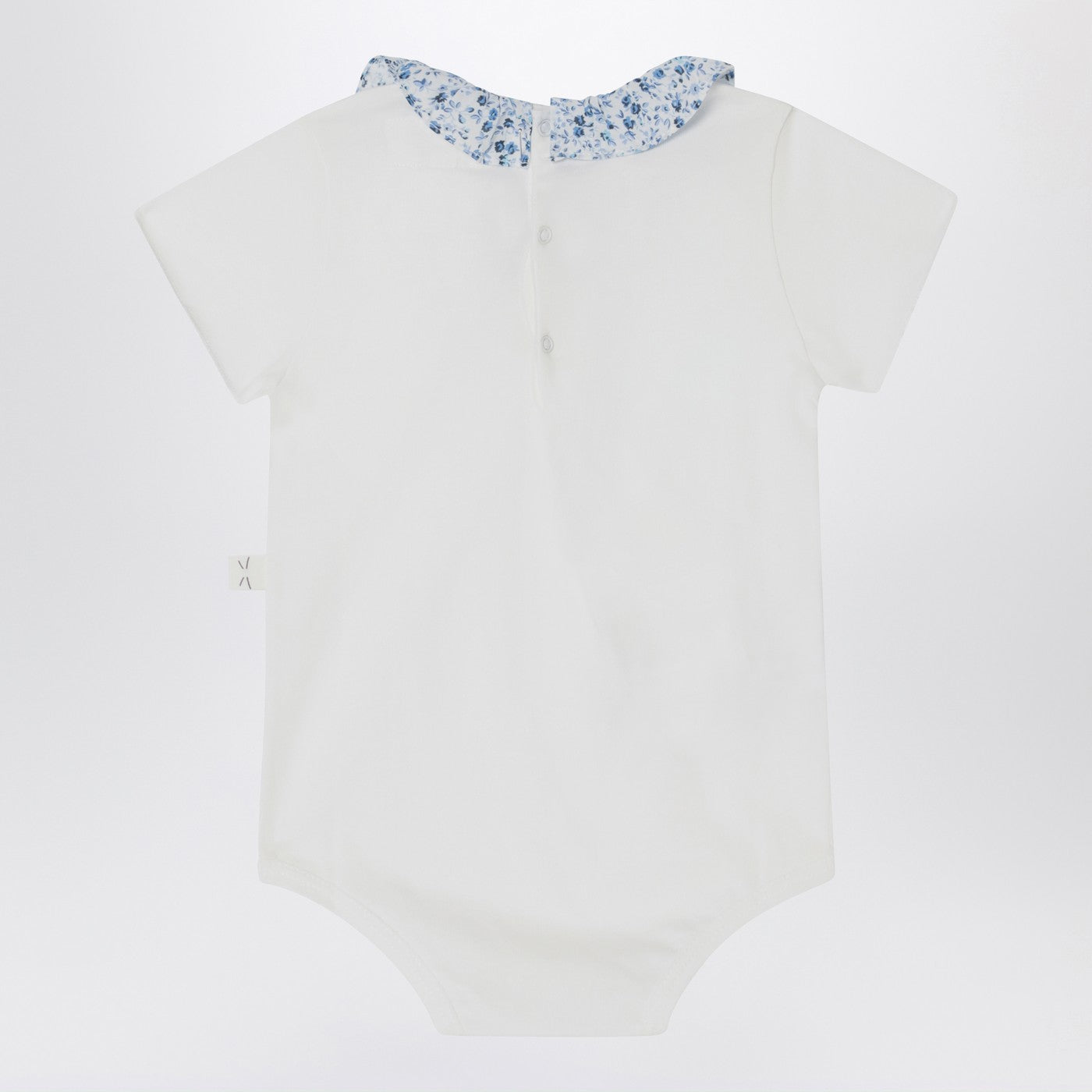 White romper with Liberty fabric collar
