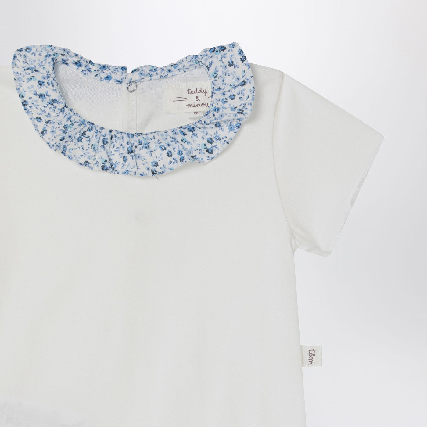 White romper with Liberty fabric collar