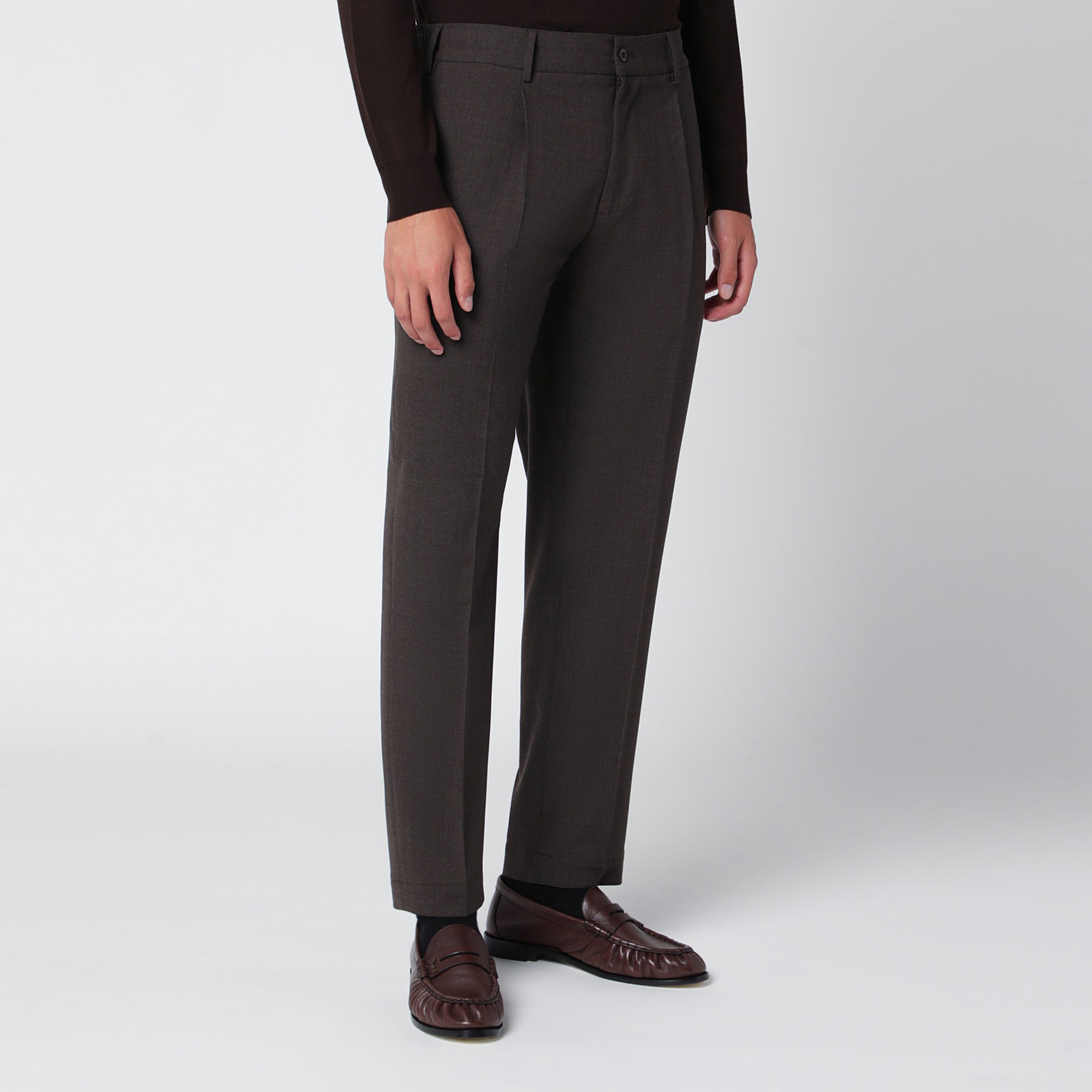 Pantalon marron en mélange de laine