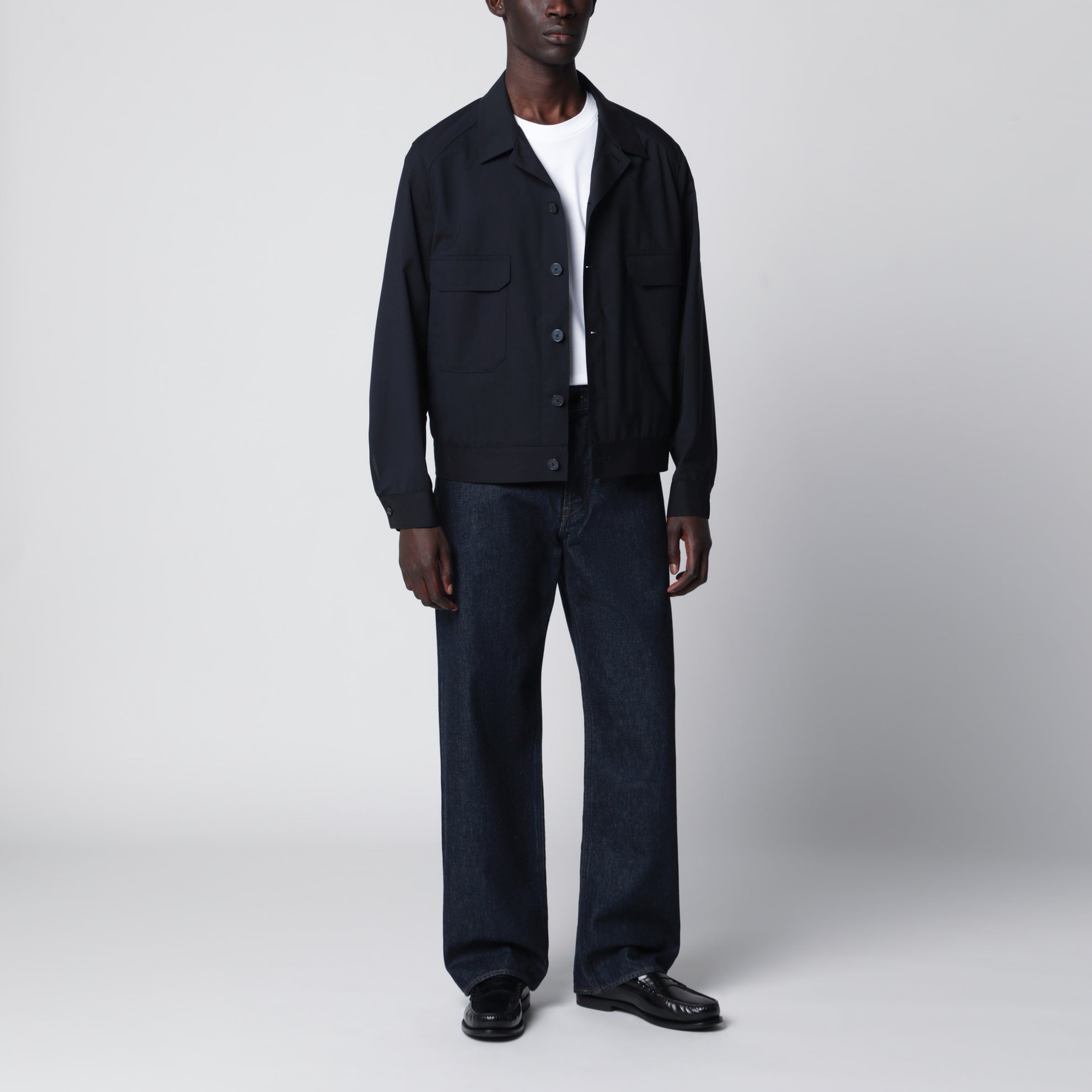 Blue wool-blend overshirt jacket