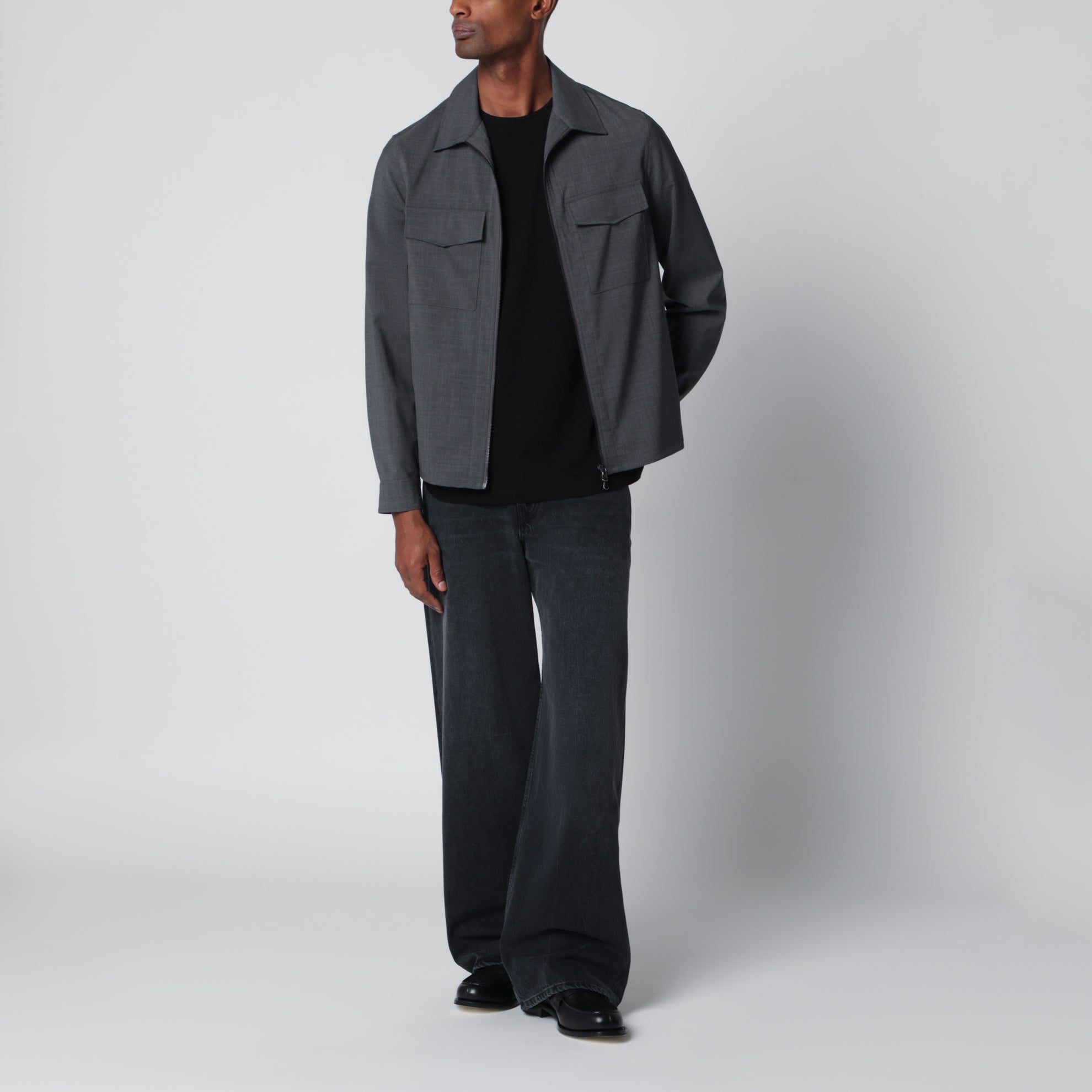Grey wool-blend zip-up jacket