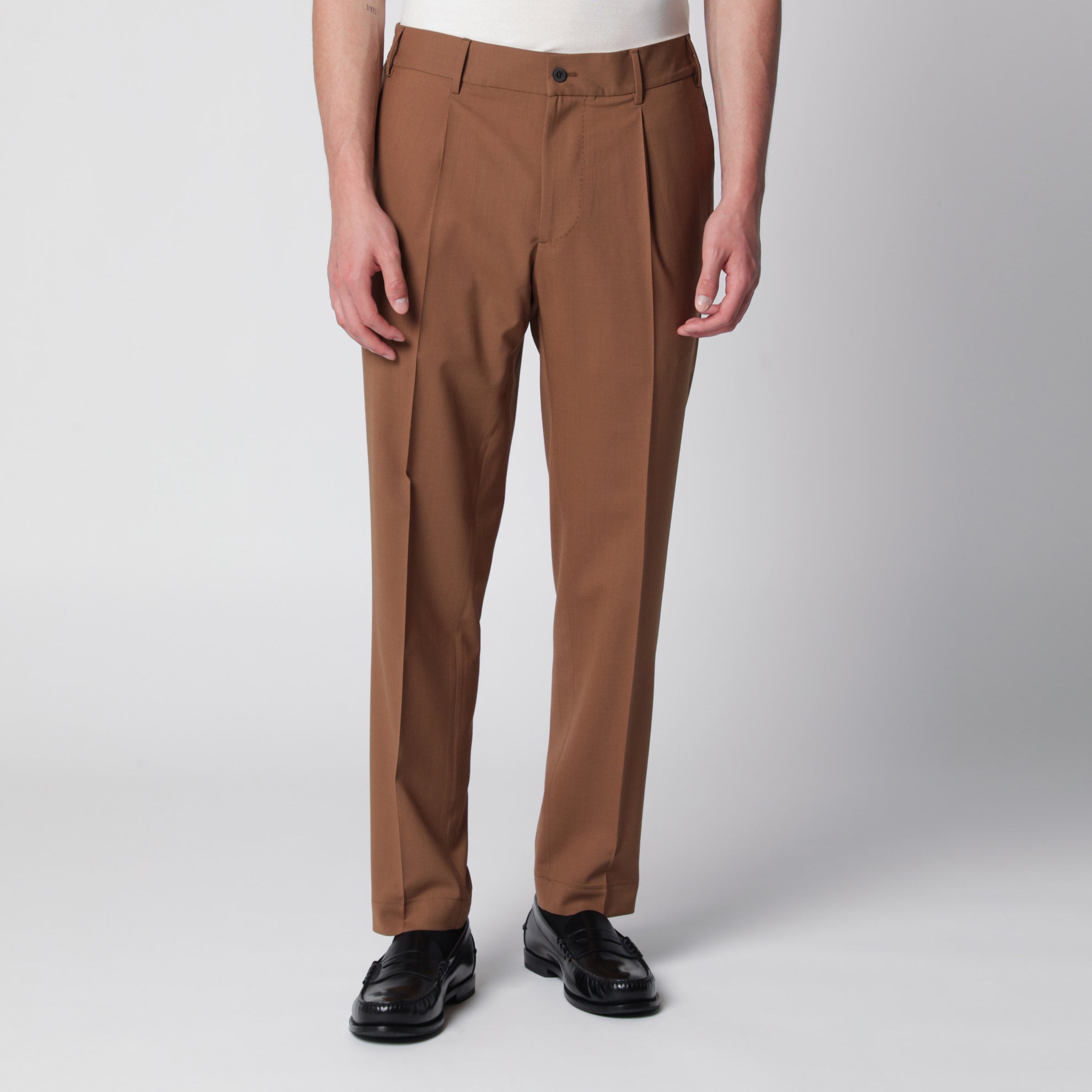 Pantaloni color terra di Siena in misto lana
