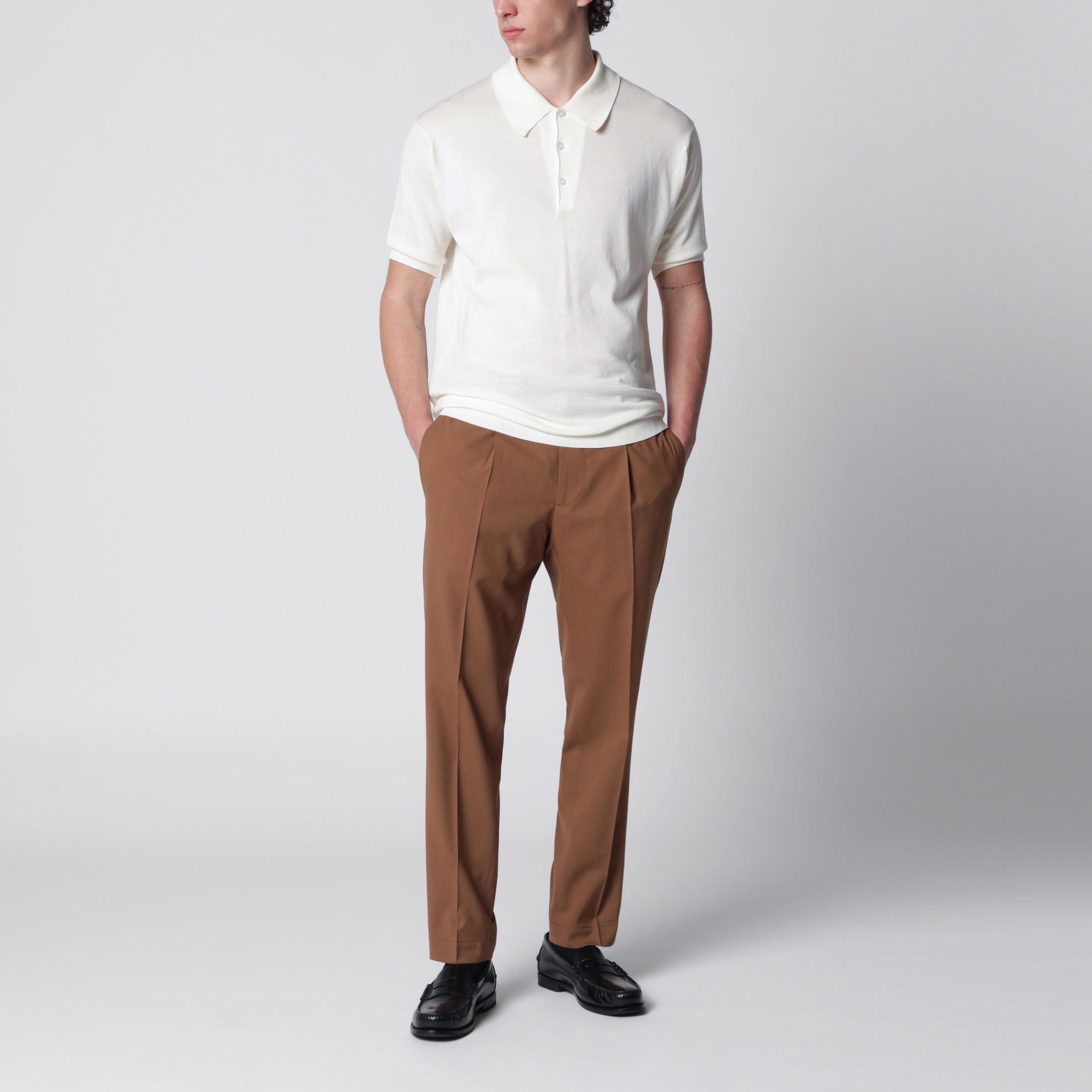 Pantaloni color terra di Siena in misto lana