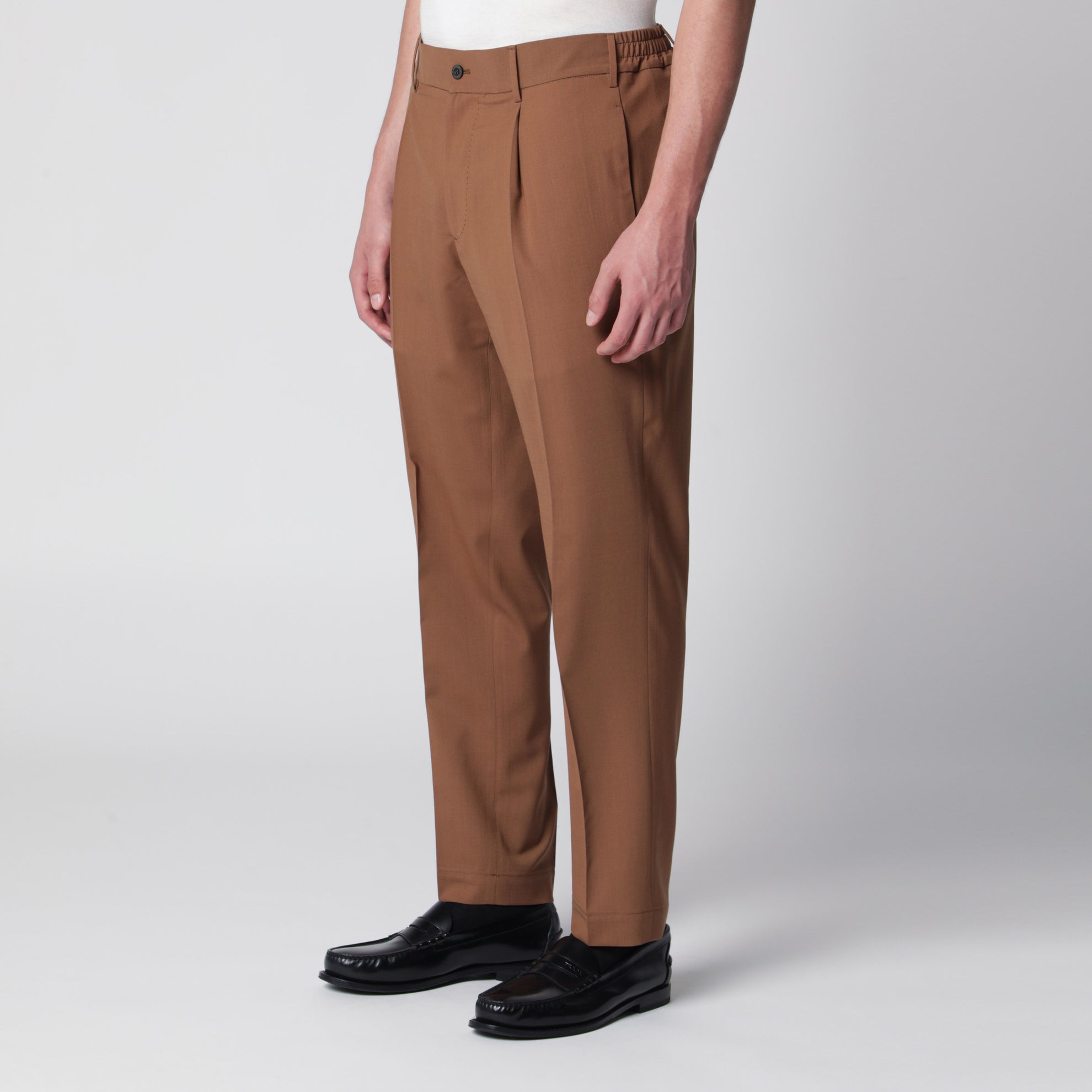Pantaloni color terra di Siena in misto lana