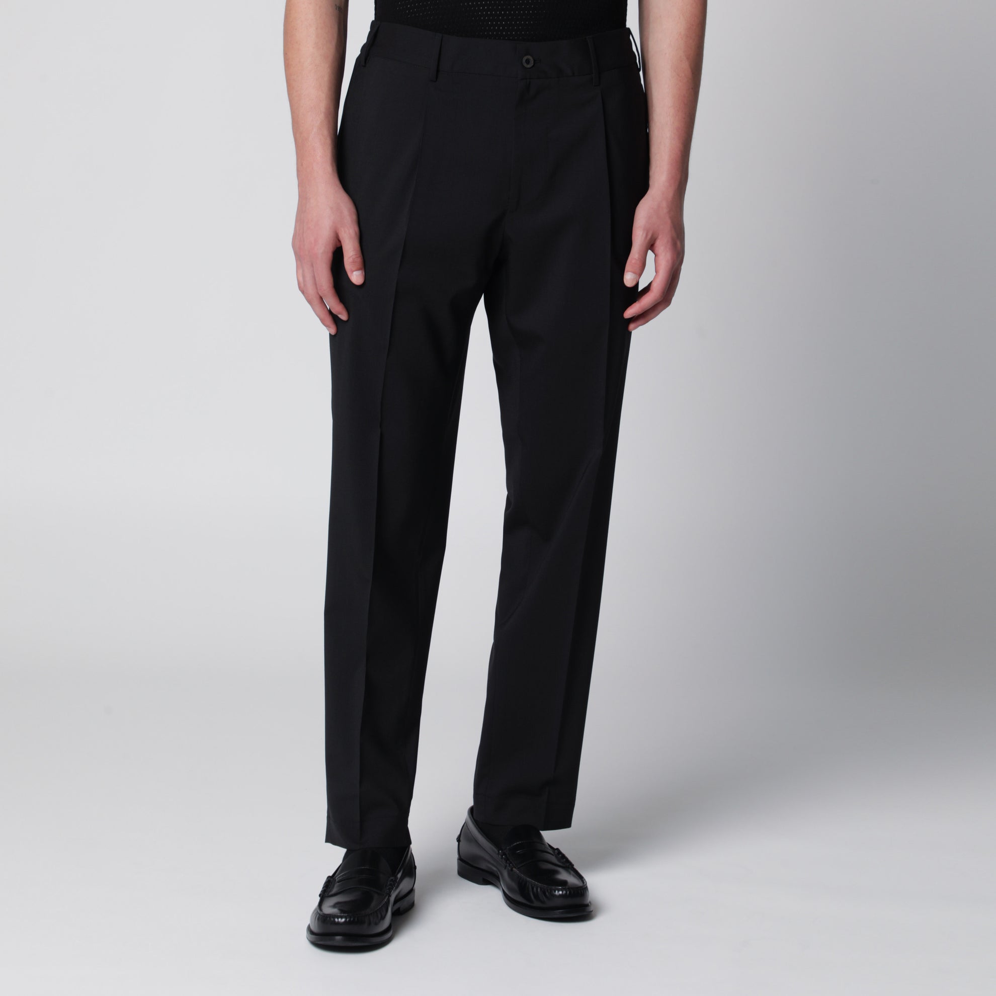 Pantalon noir en mélange de laine