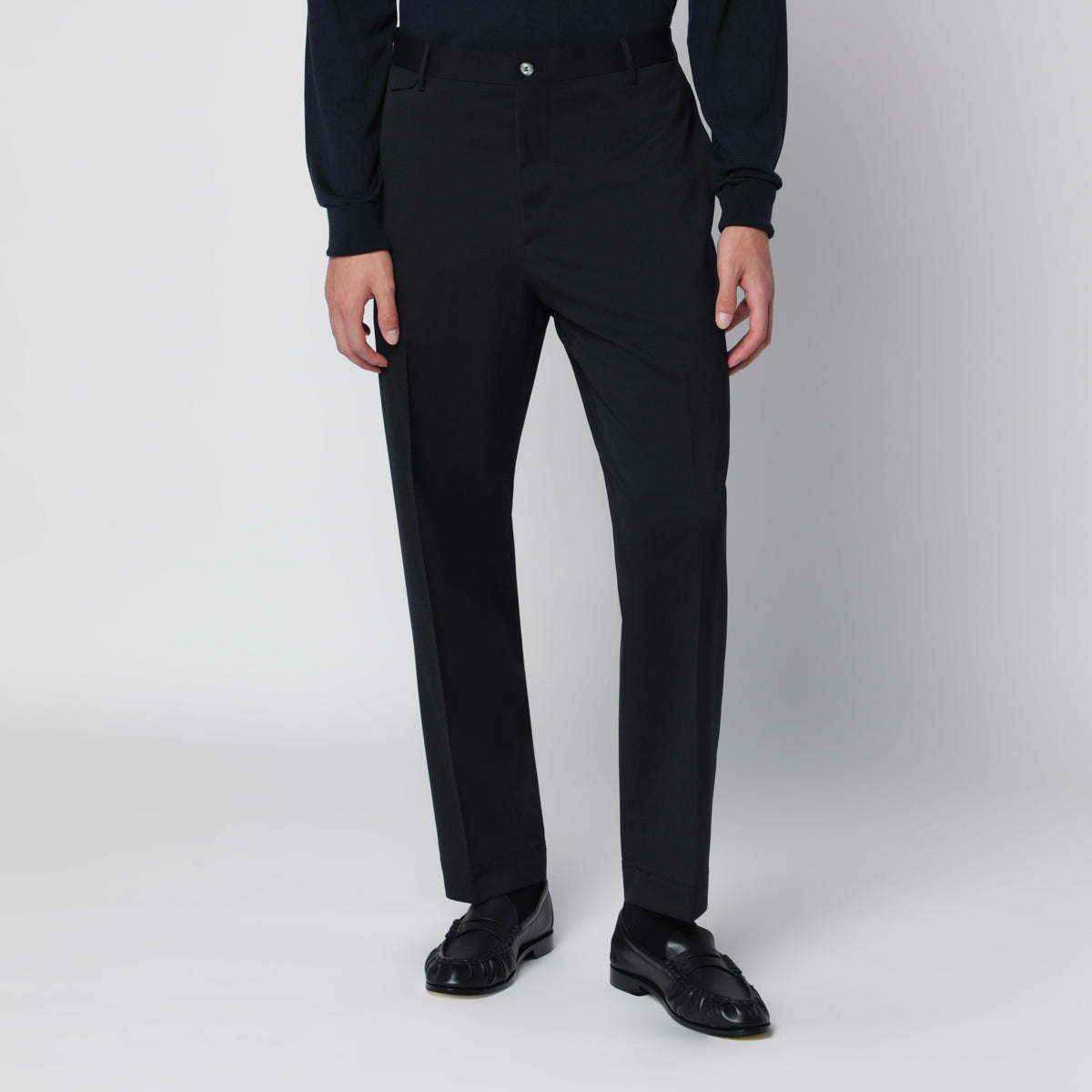 Pantalon sartorial bleu en mélange de laine