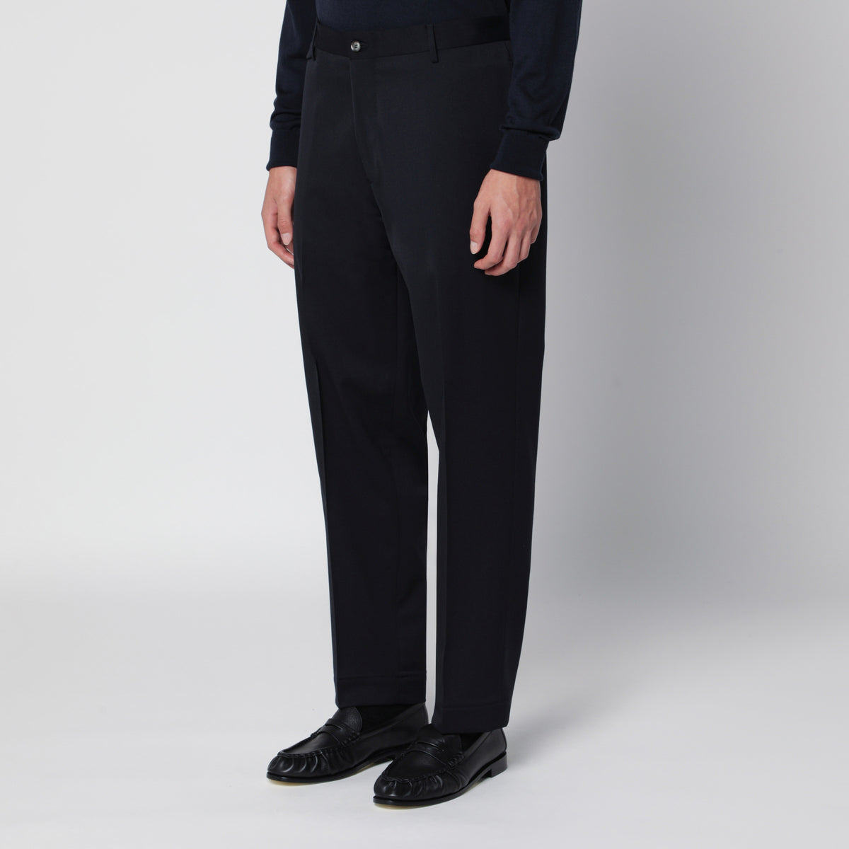 Pantalon sartorial bleu en mélange de laine