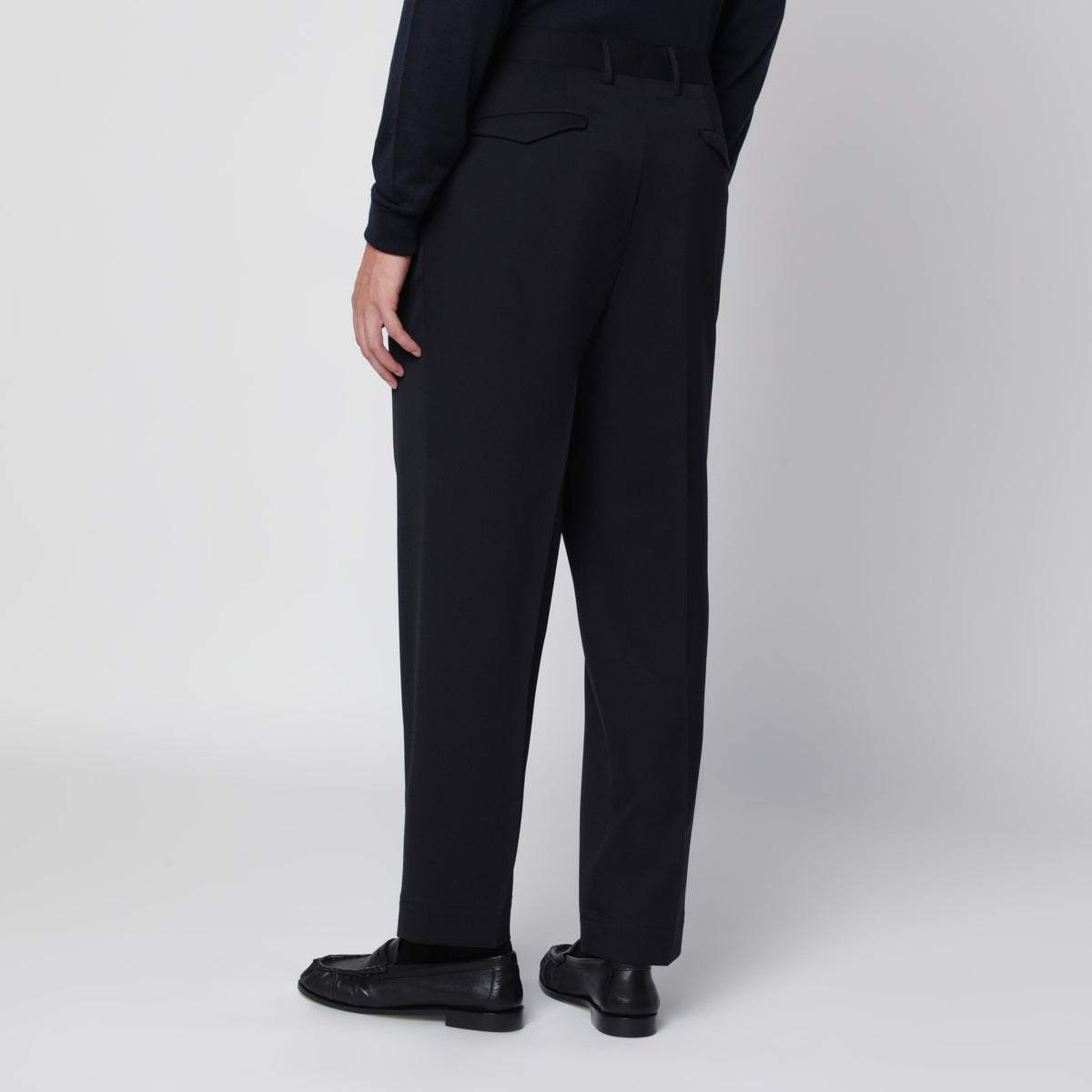 Pantalon sartorial bleu en mélange de laine
