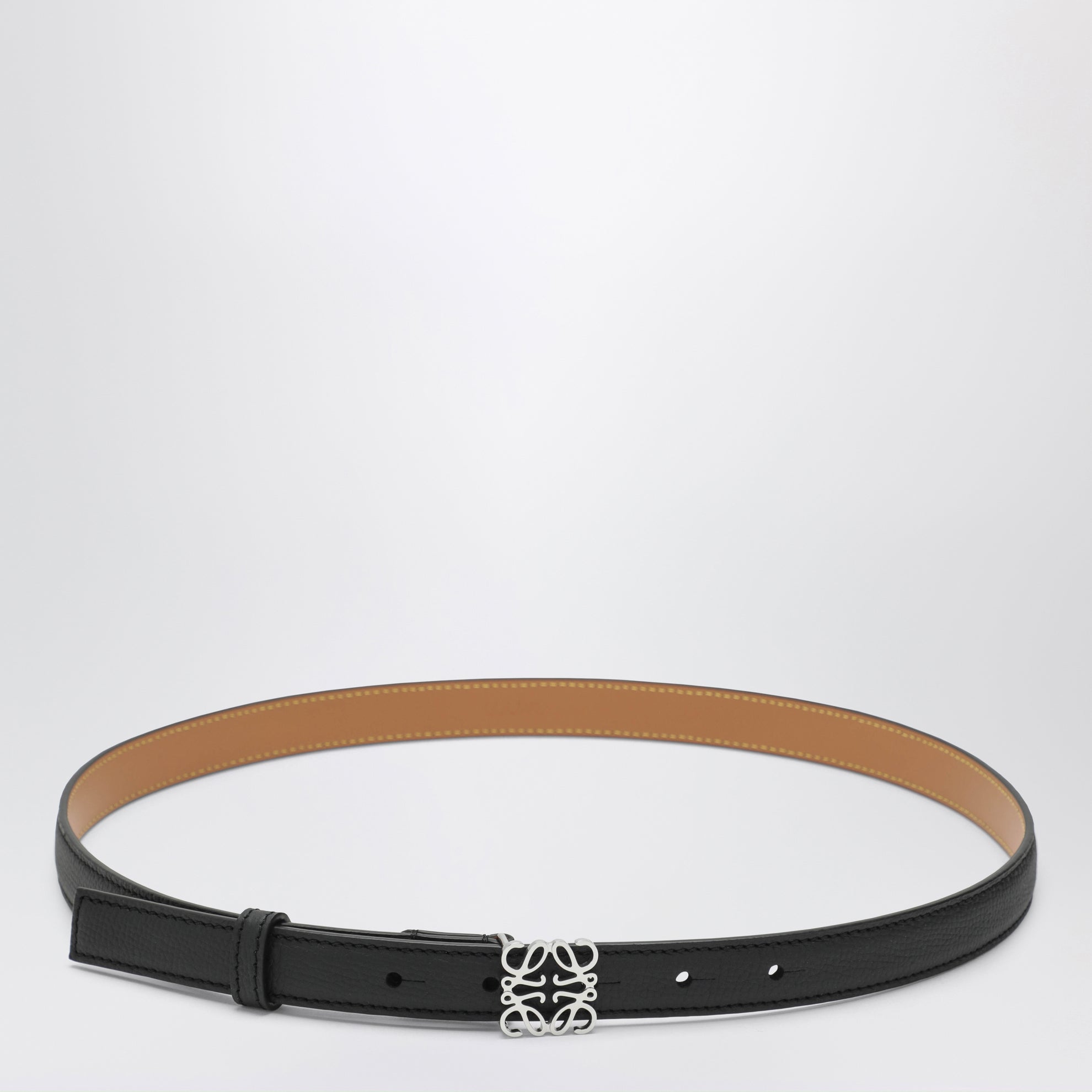 Black/palladium grained leather Anagram belt