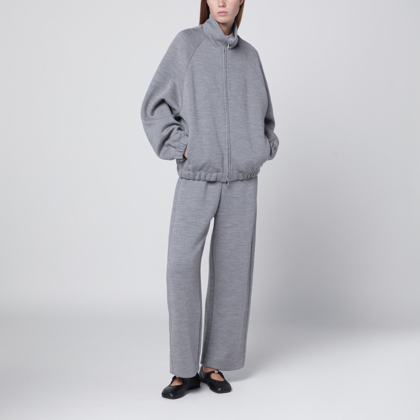 Pantalone grigio in misto lana e cotone