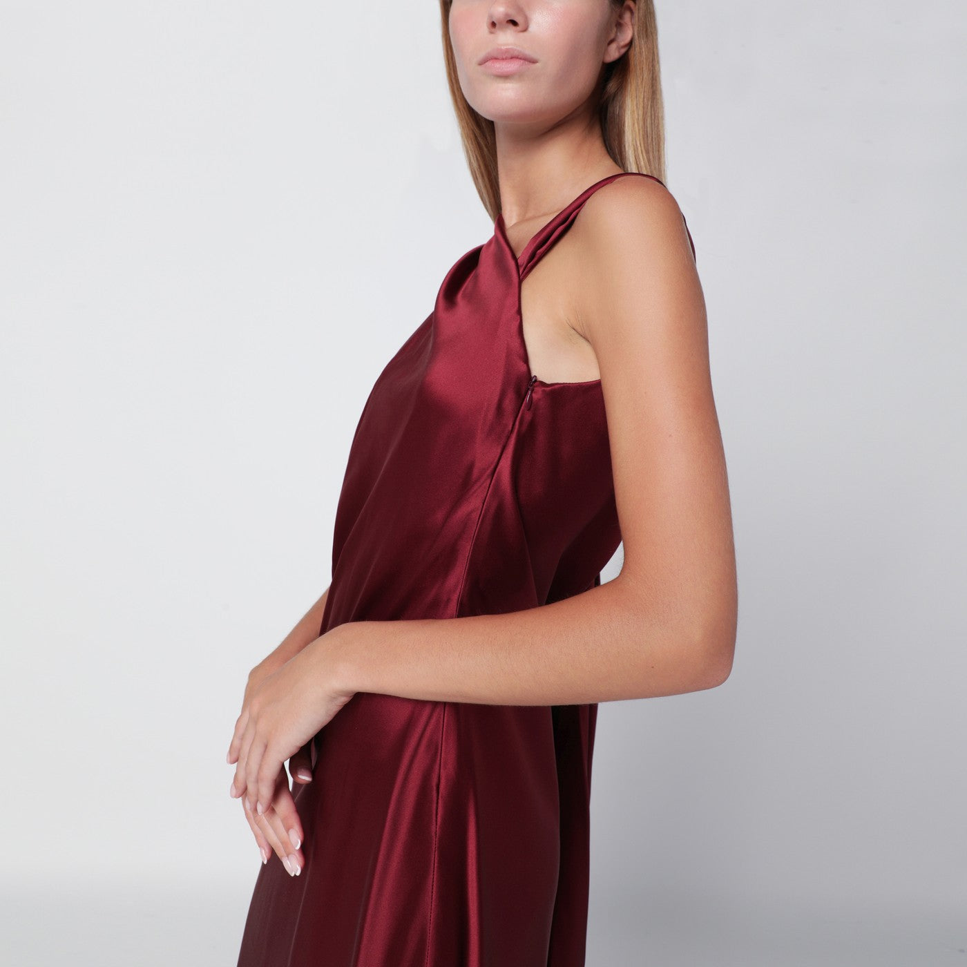Raspberry cape detail dress