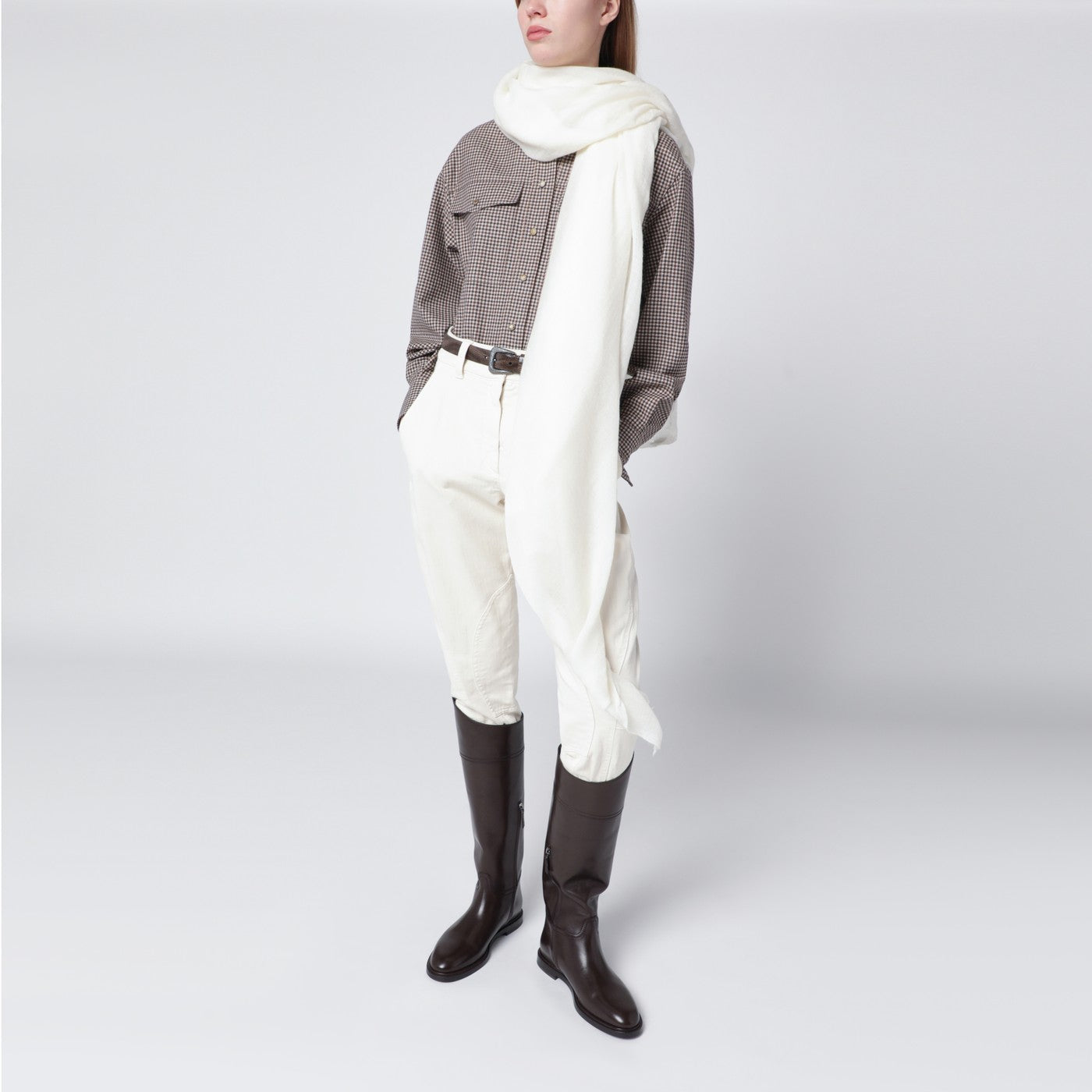 White silk and cashmere-blend scarf