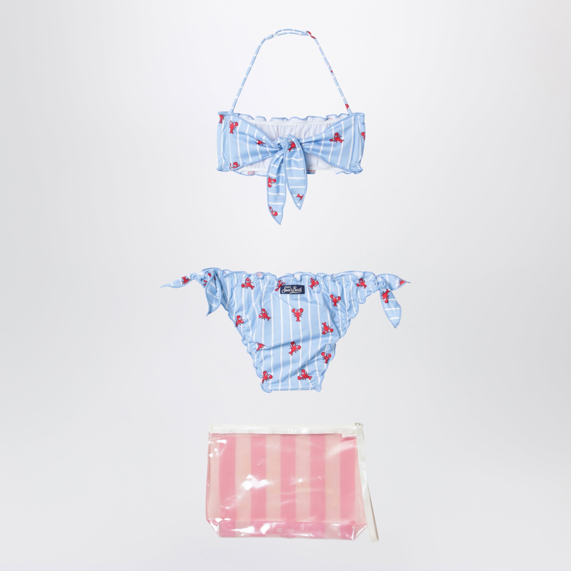 Light blue striped bikini with little crabs and pouch