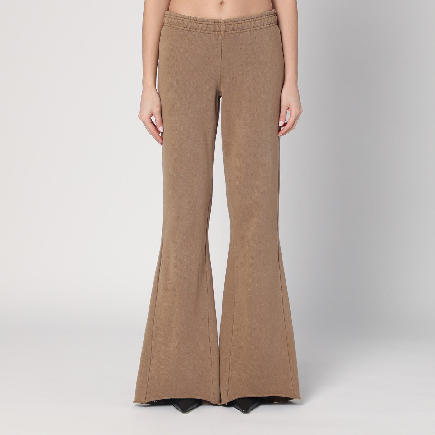 Pantalone a zampa beige in cotone