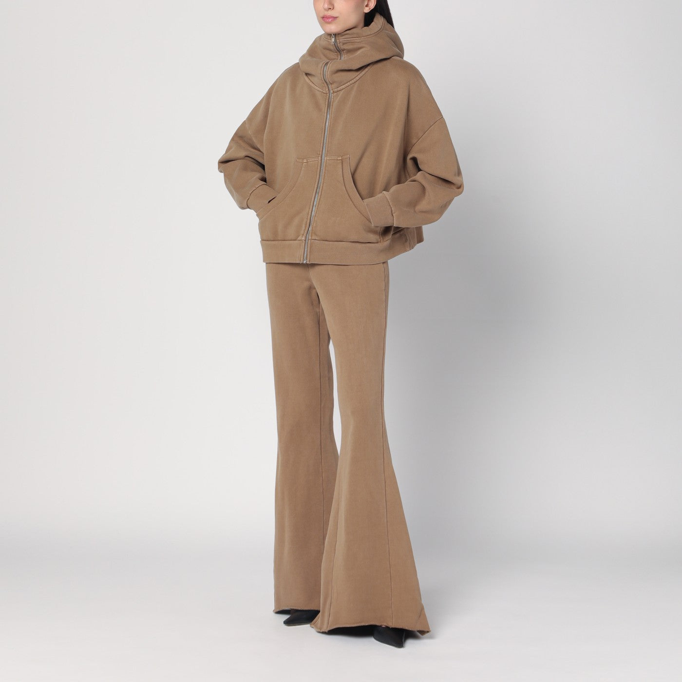 Pantalone a zampa beige in cotone