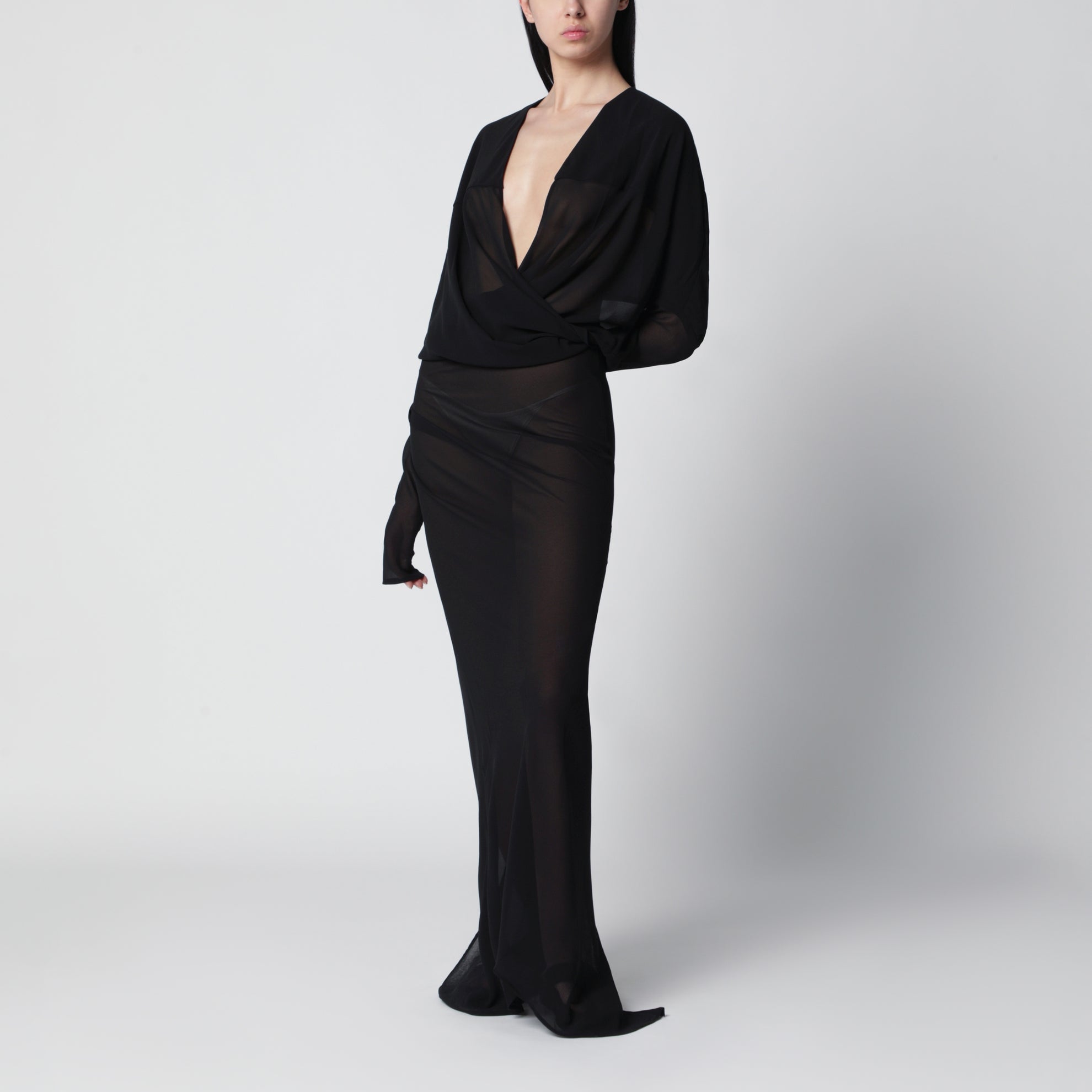 Long semi-sheer black dress