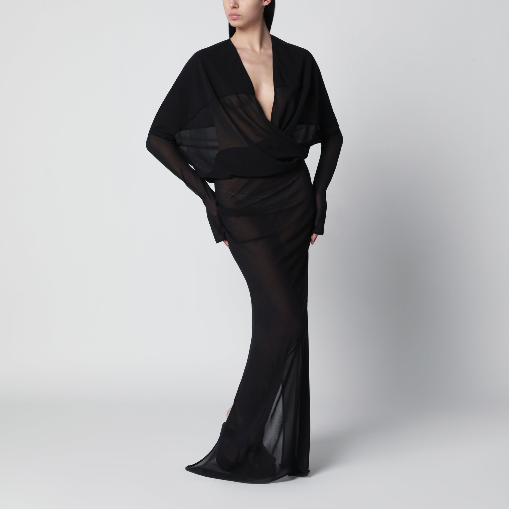 Long semi-sheer black dress