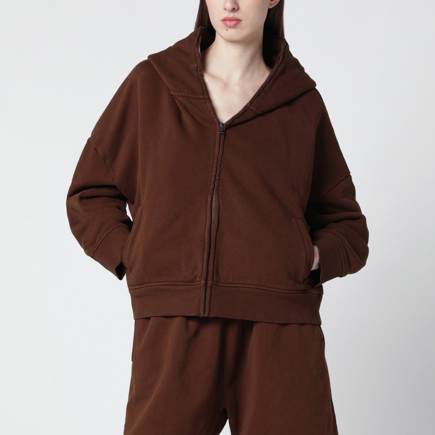Sweat zippé marron en coton