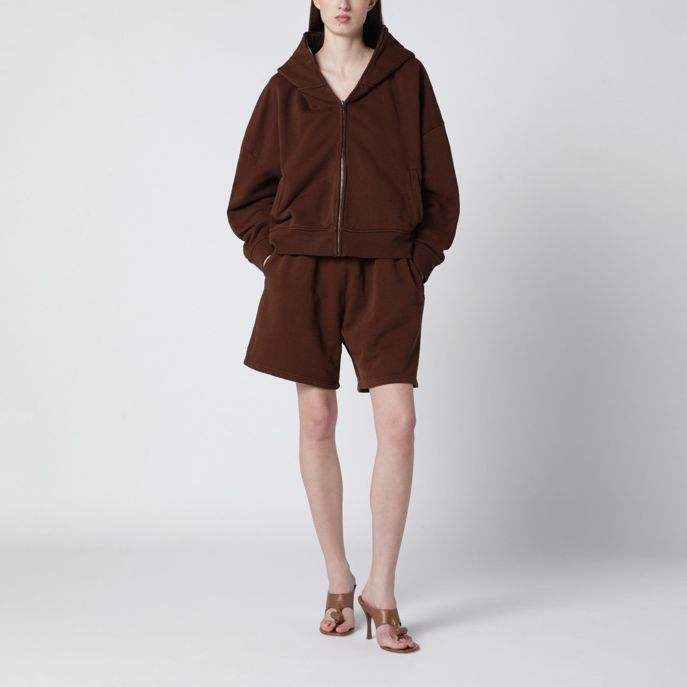 Sweat zippé marron en coton