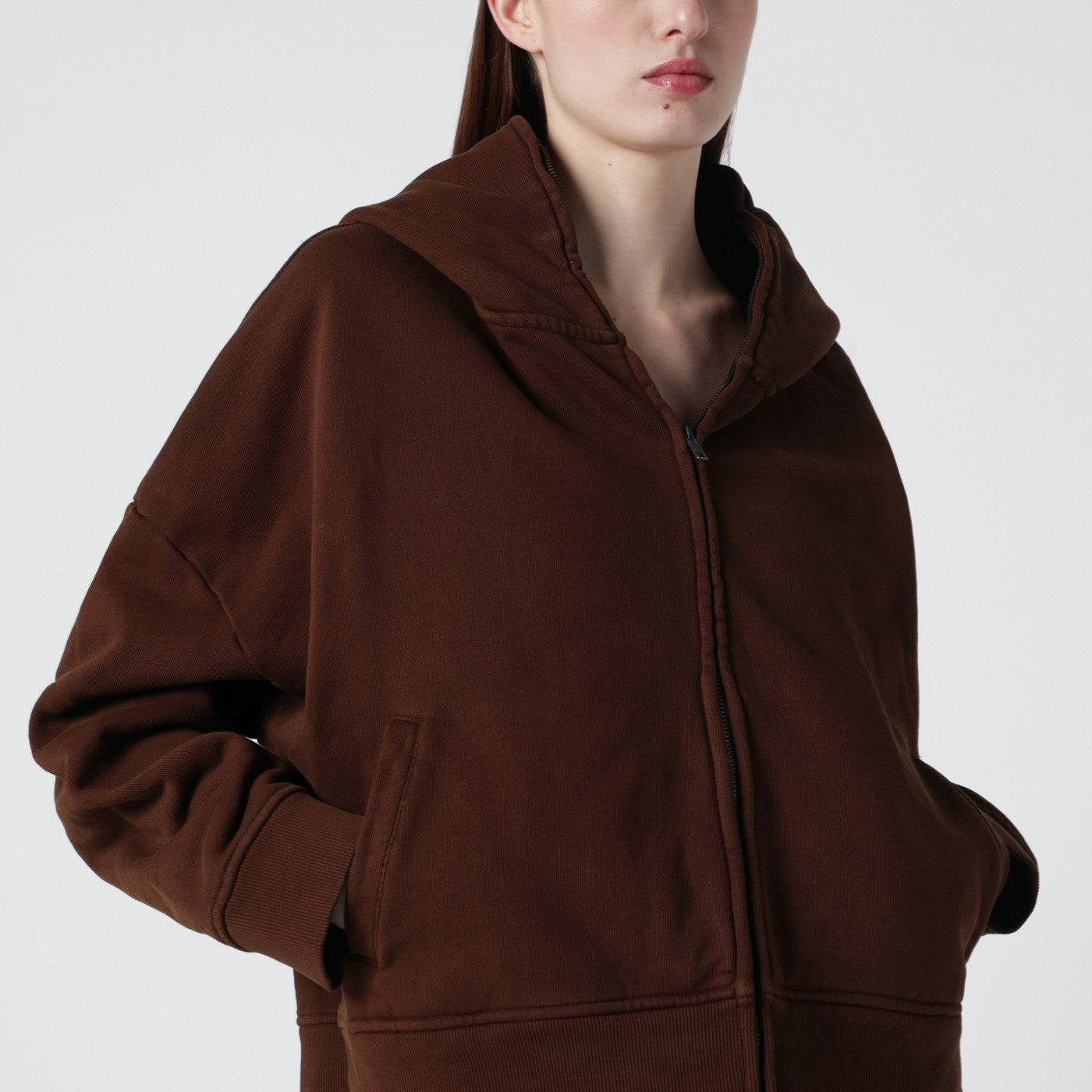 Sweat zippé marron en coton