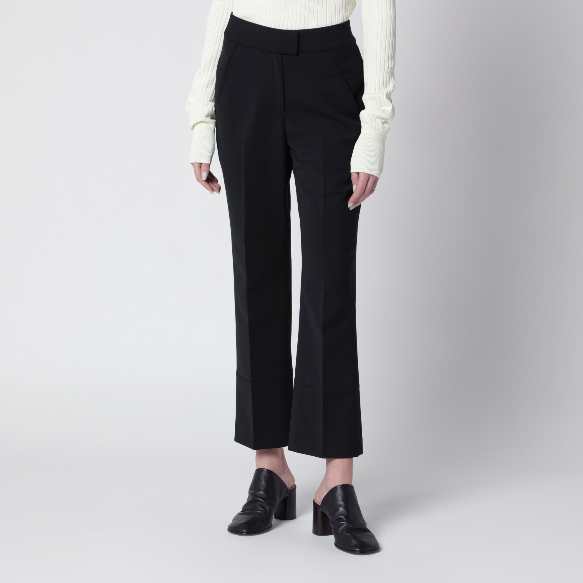 Pantalon cropped évasé en mélange de laine noir