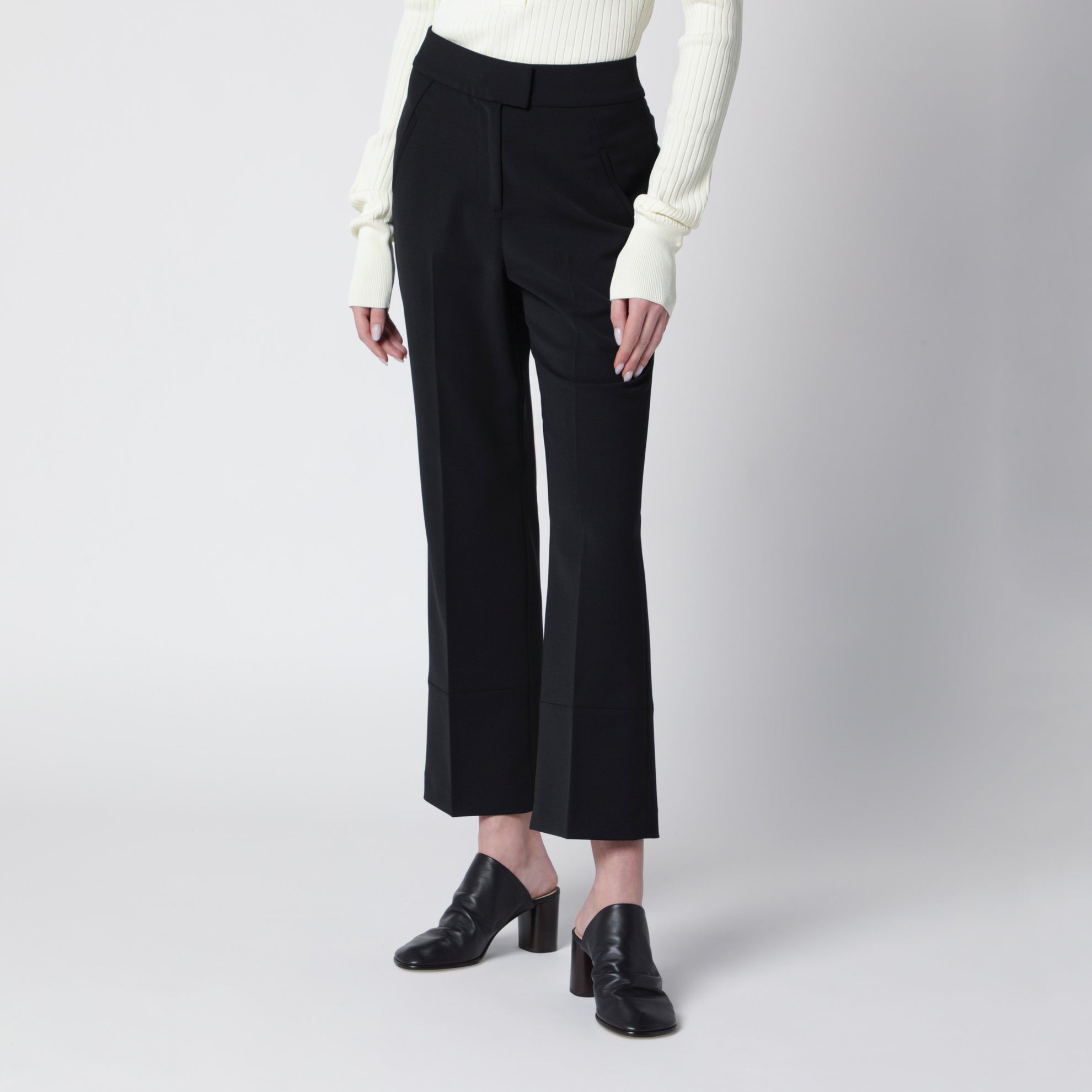 Pantalon cropped évasé en mélange de laine noir