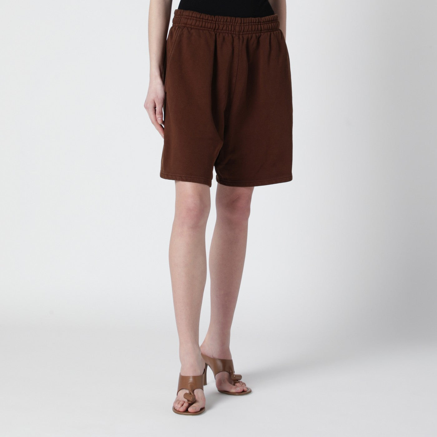 Short de jogging marron en coton
