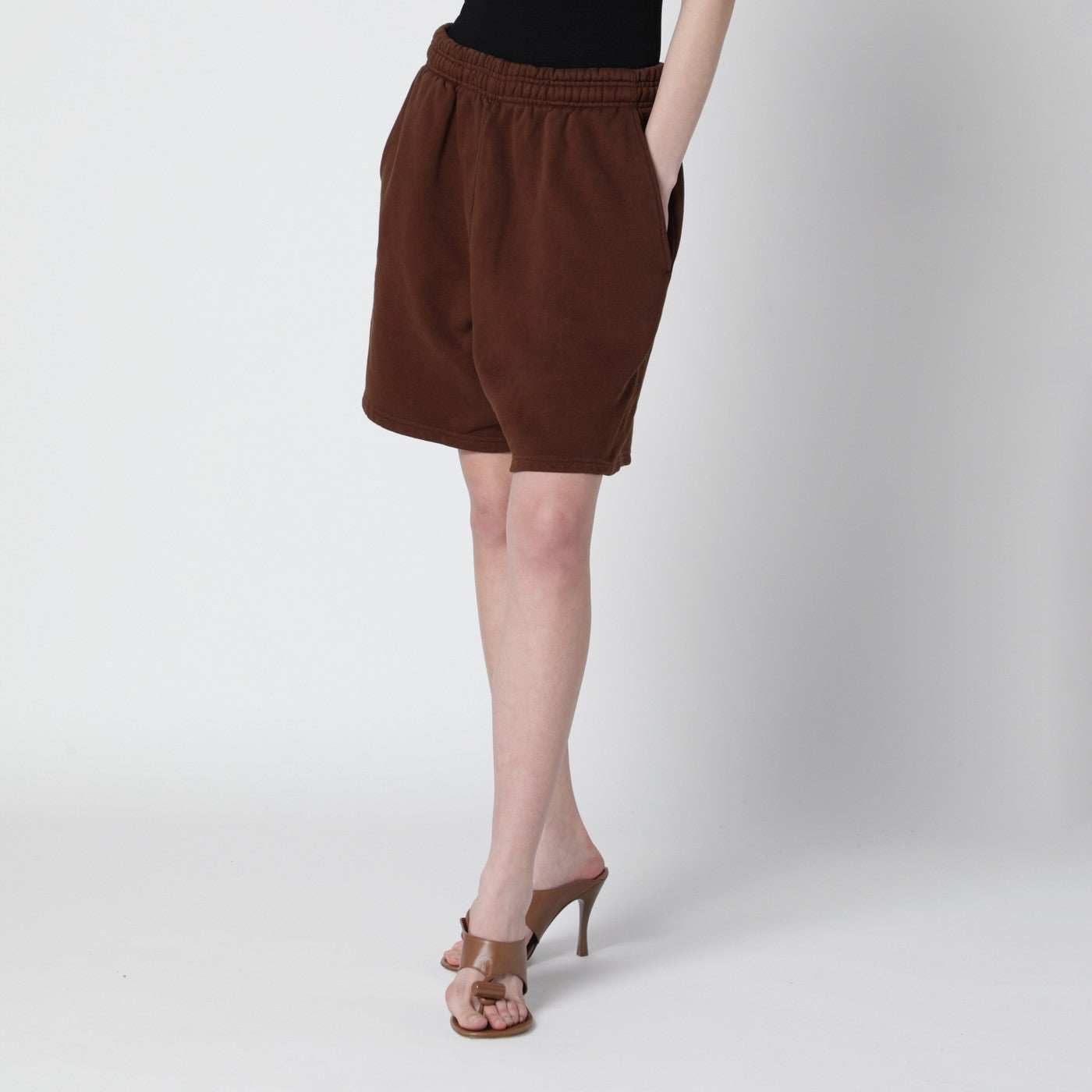 Short de jogging marron en coton