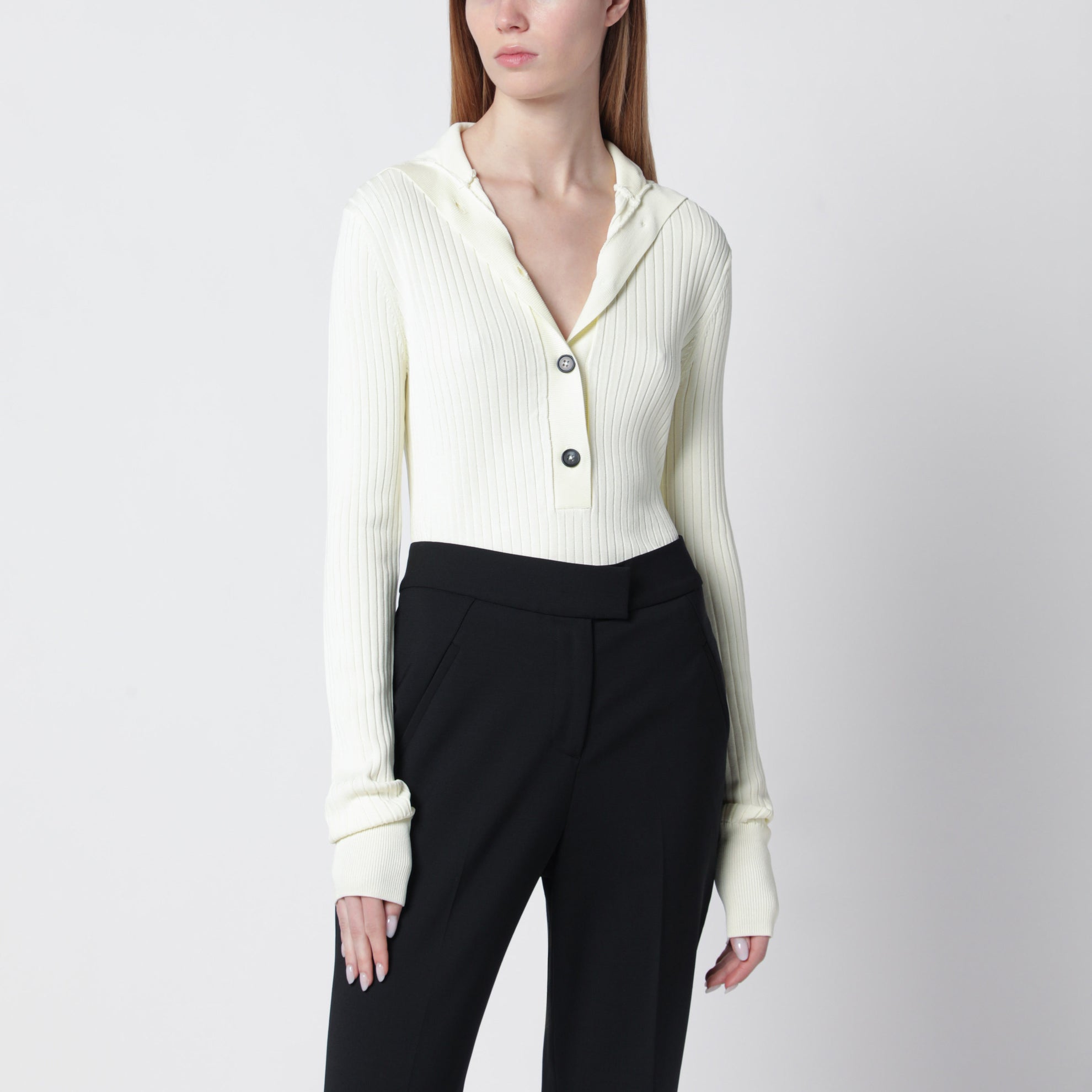 White high-neck Henley top