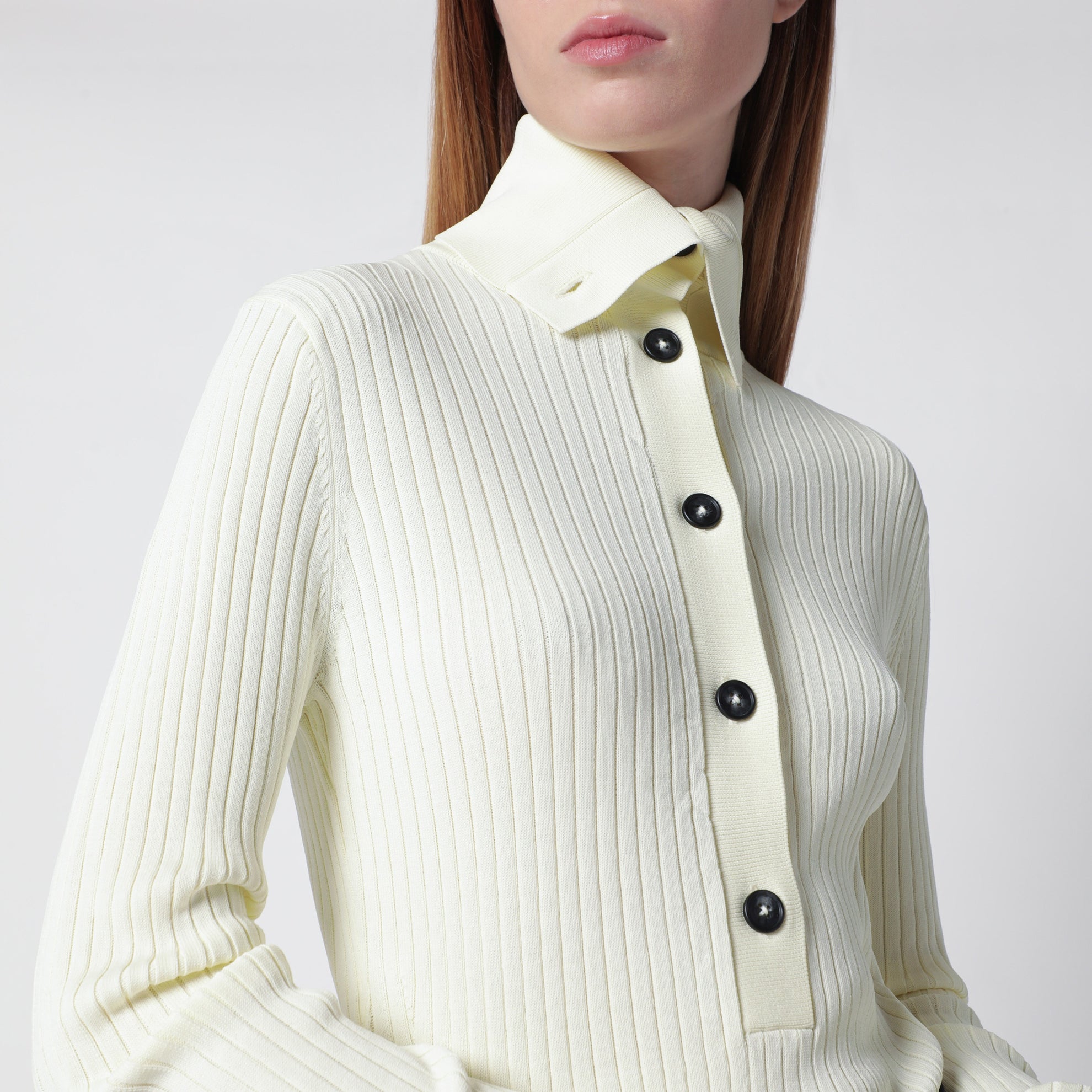White high-neck Henley top