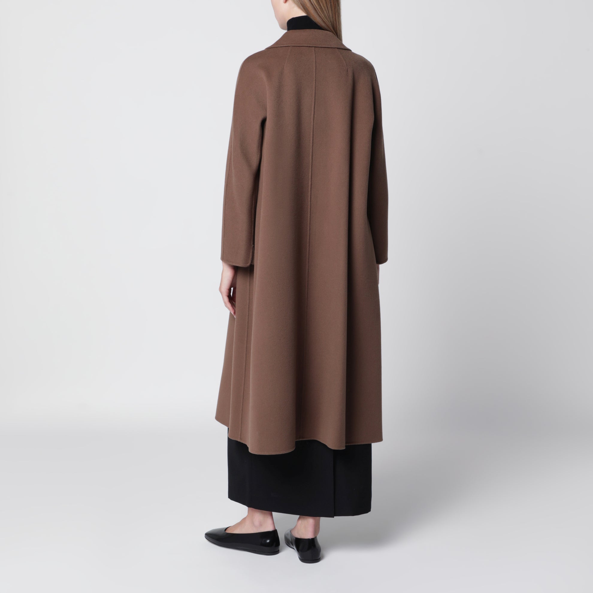 Brown midi coat in wool drap