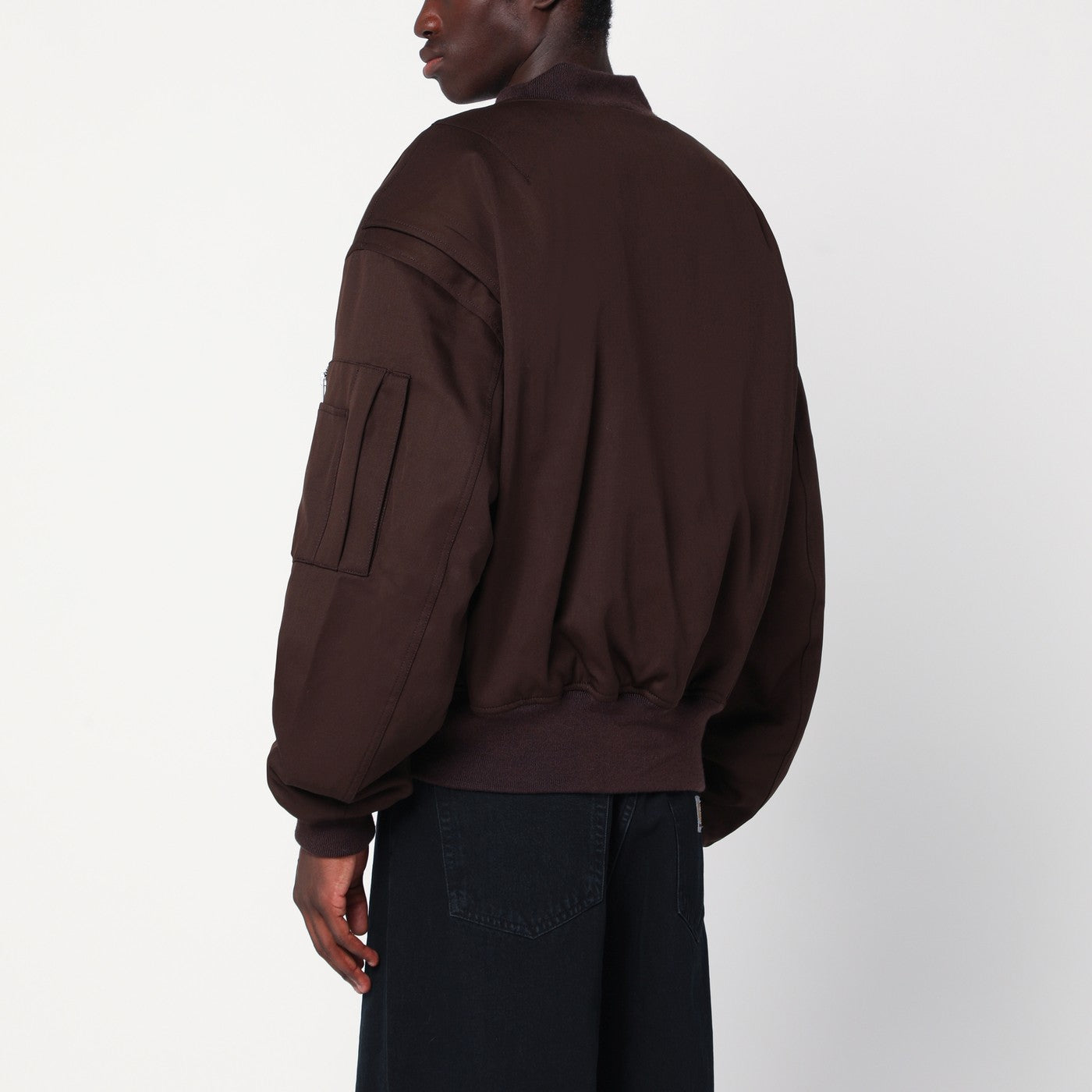 Dark brown zip-up bomber jacket in wool