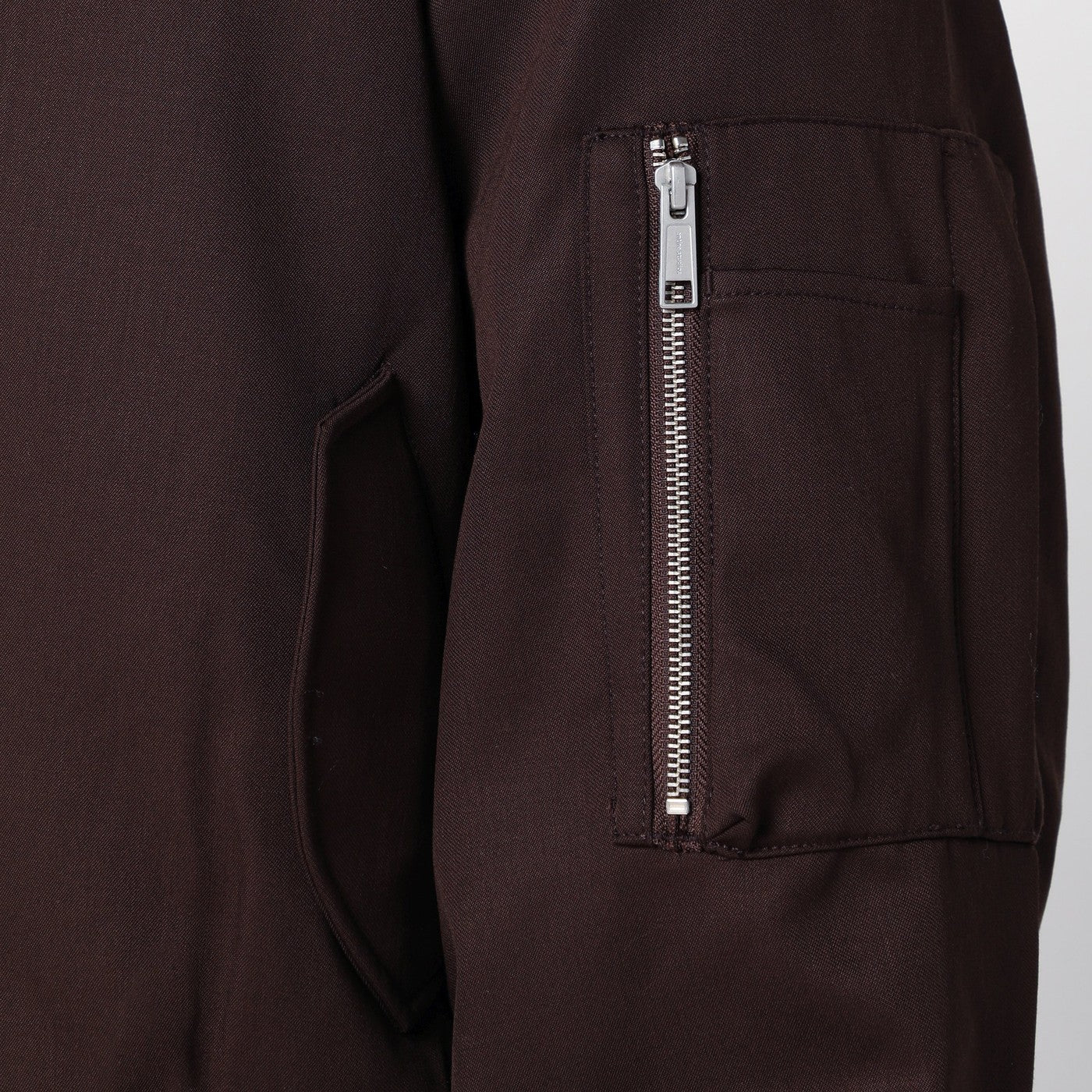 Dark brown zip-up bomber jacket in wool