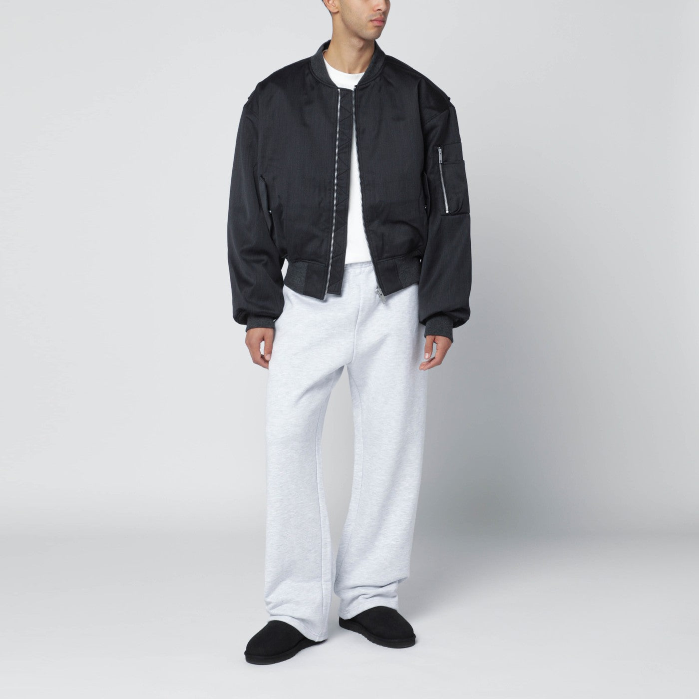 Grey wool-blend bomber jacket with zip