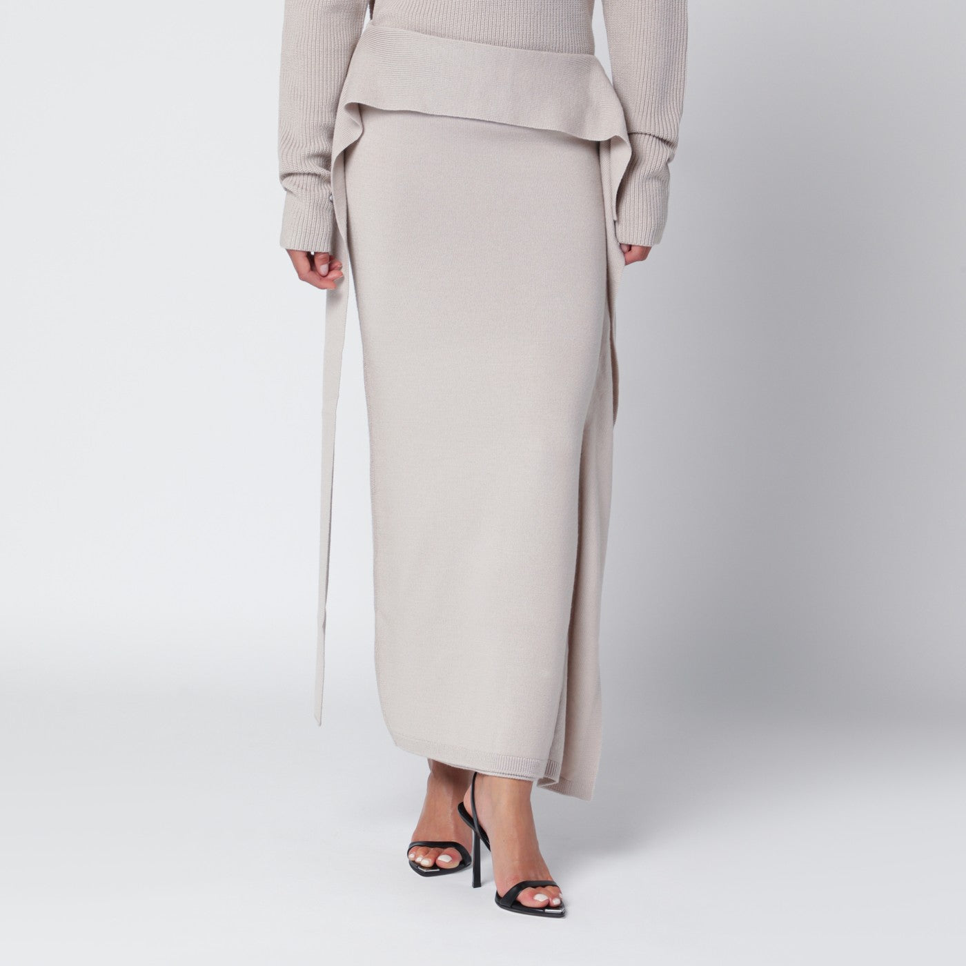 Light beige long wool skirt