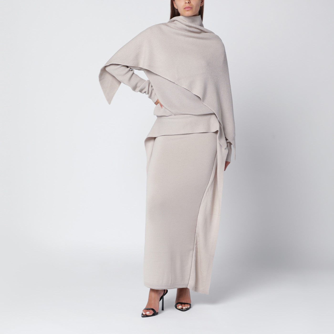 Light beige long wool skirt